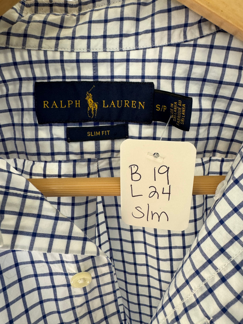 Ralph Lauren - Navy Squares - Long  Sleeve - Ruffle Collar - Size Small/Medium