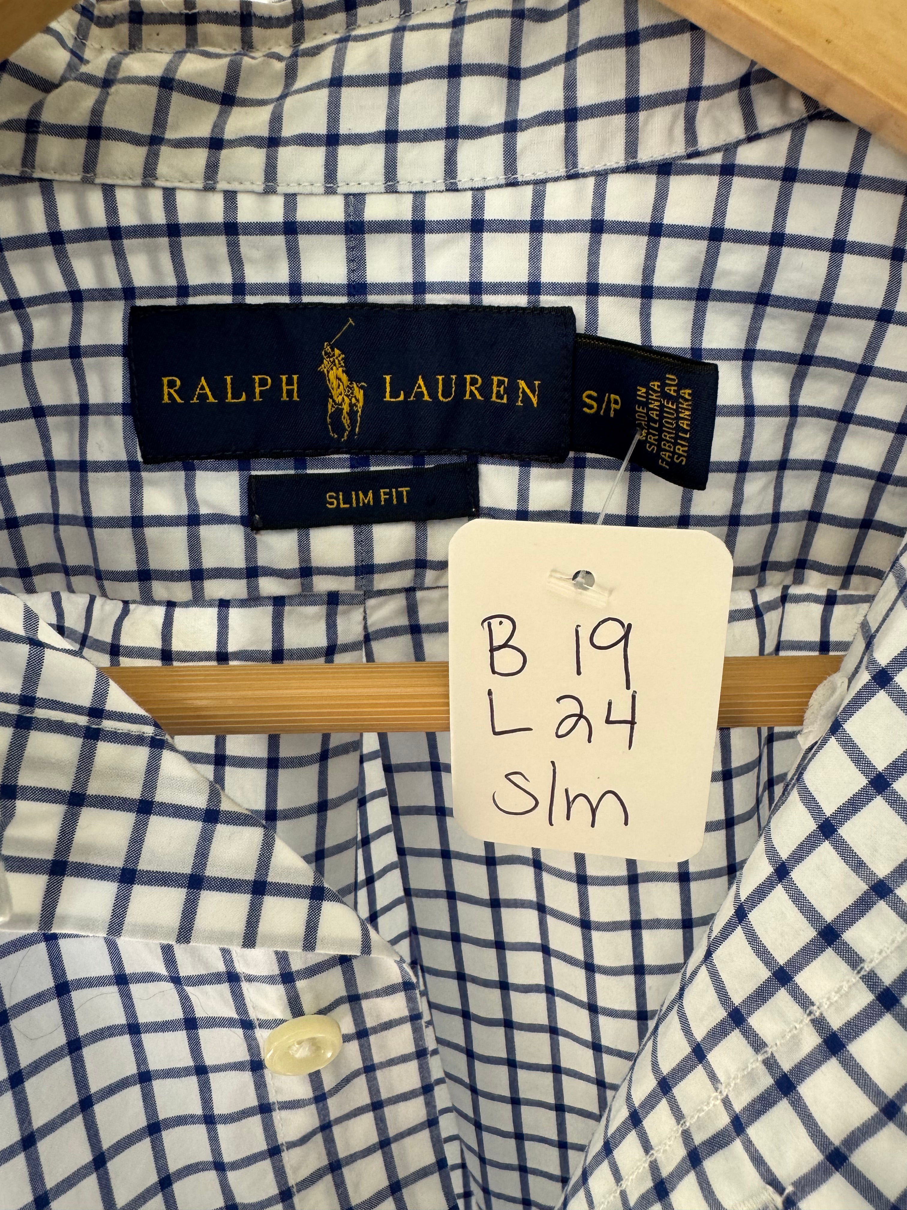 Ralph Lauren - Navy Squares - Long  Sleeve - Ruffle Collar - Size Small/Medium