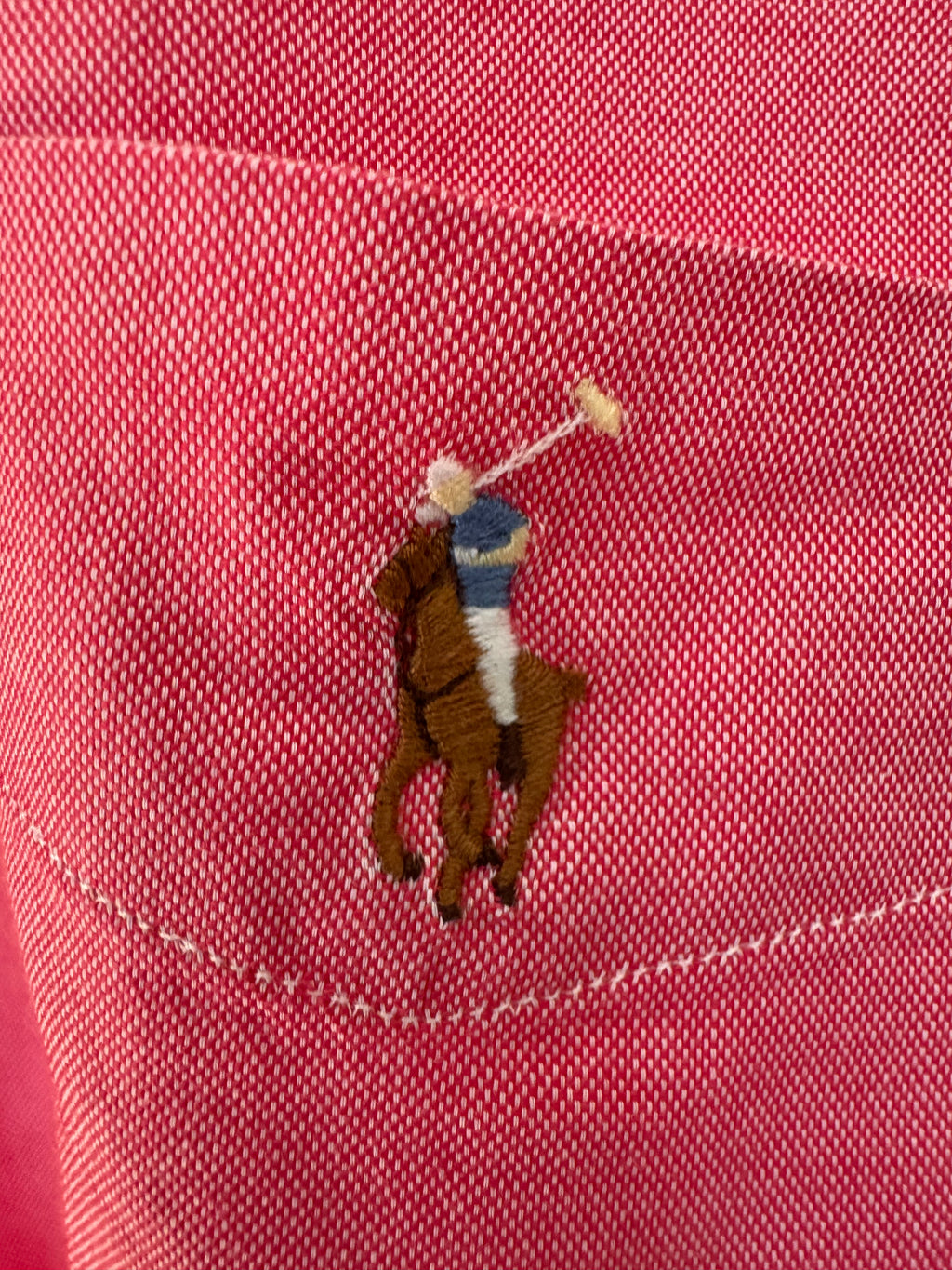 Ralph Lauren - Pink Chambray -Short Sleeve - Ruffle Collar - Size Small/Medium