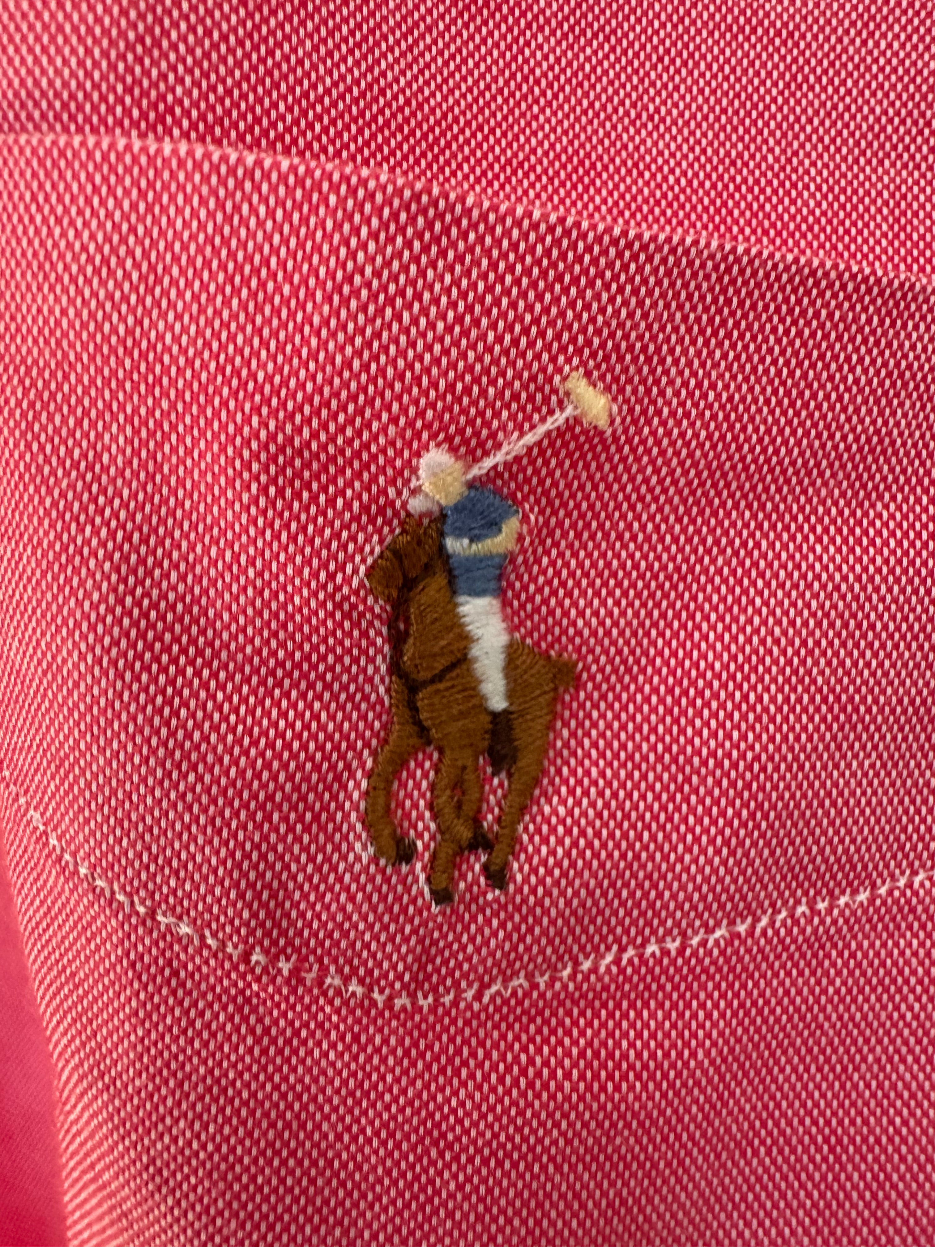 Ralph Lauren - Pink Chambray -Short Sleeve - Ruffle Collar - Size Small/Medium