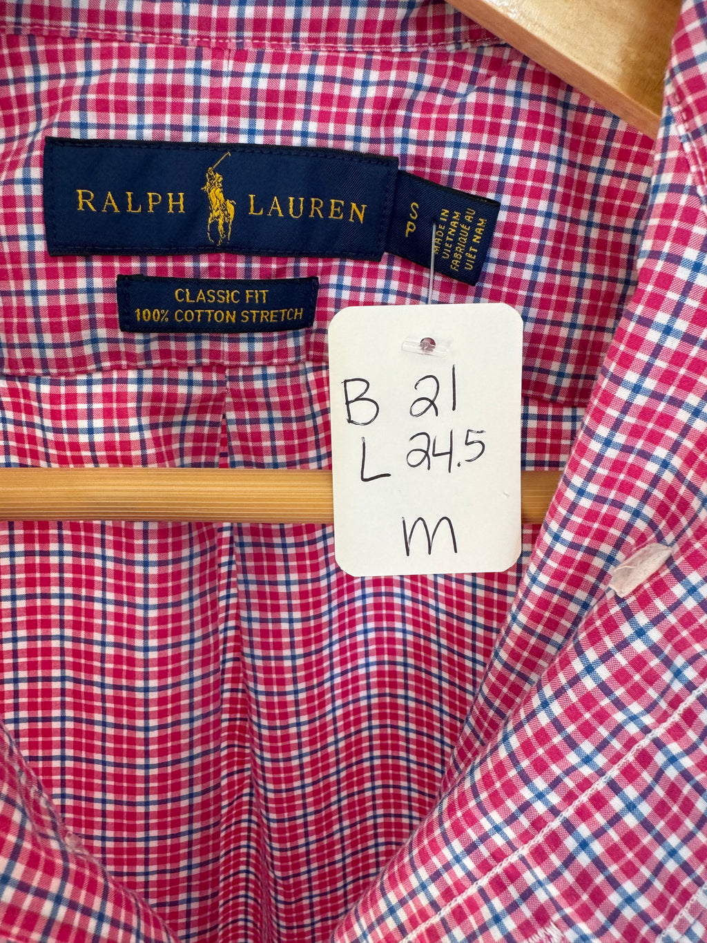 Ralph Lauren - Hot Pink Plaid - Long Sleeve - Ruffle Collar - Size Medium