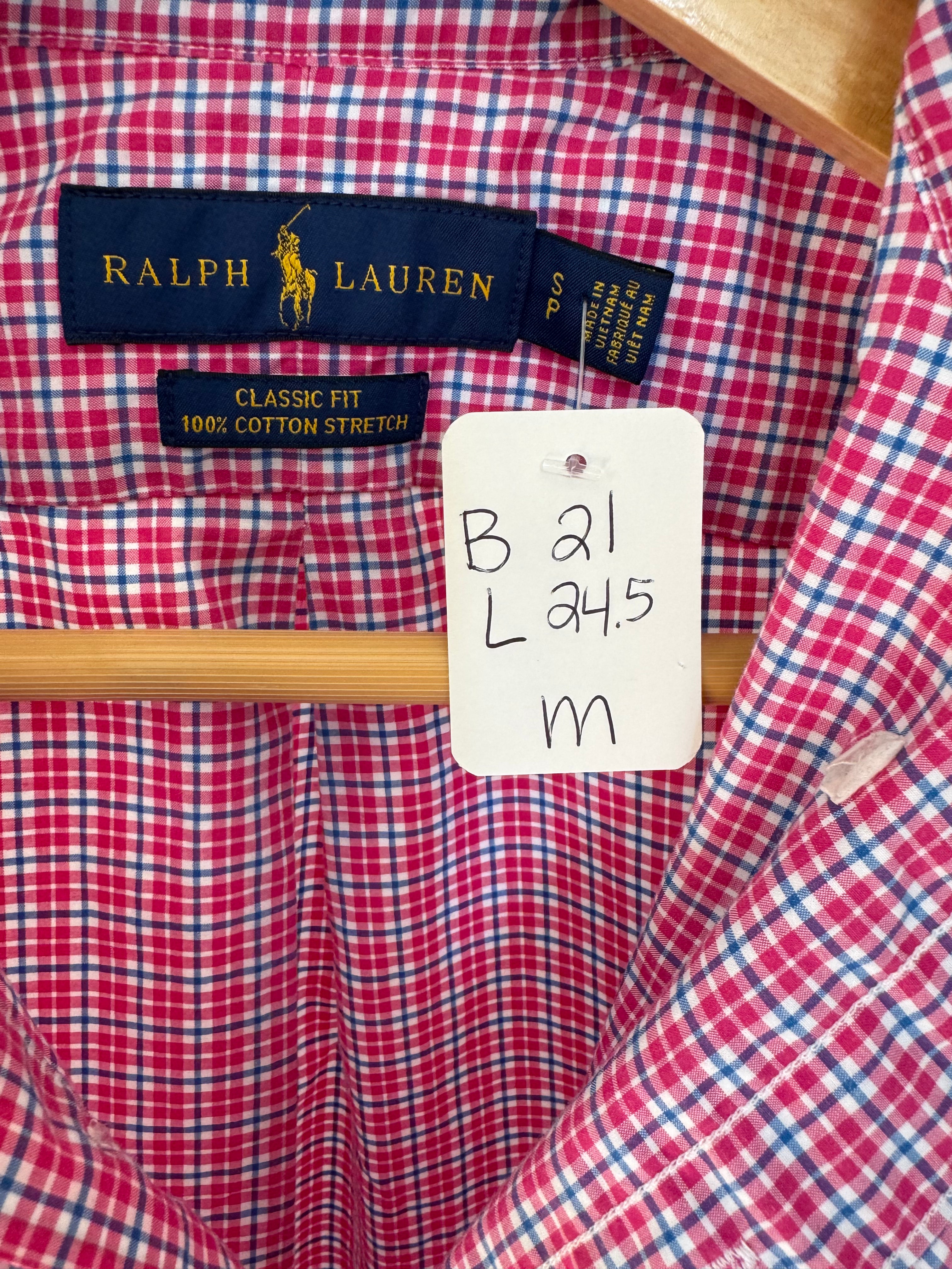 Ralph Lauren - Hot Pink Plaid - Long Sleeve - Ruffle Collar - Size Medium