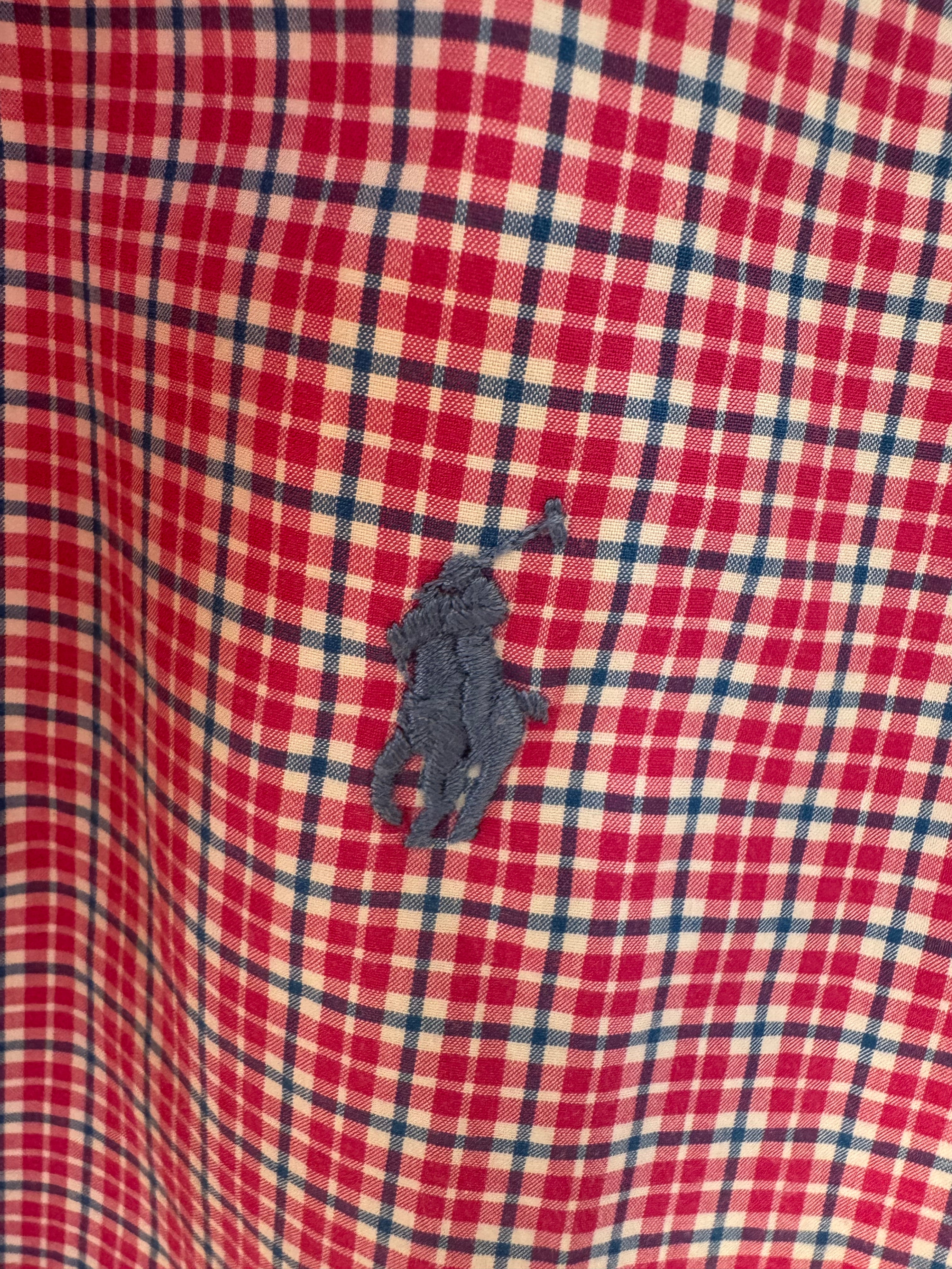 Ralph Lauren - Hot Pink Plaid - Long Sleeve - Ruffle Collar - Size Medium