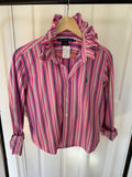 Ralph Lauren - Hot Pink Stripes - Long Sleeve - Ruffle Collar - Size Medium