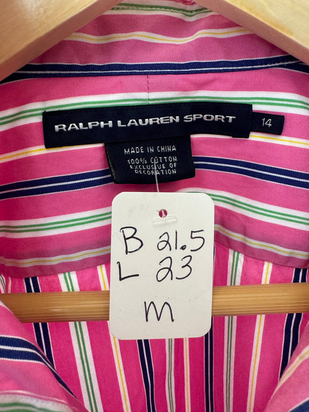 Ralph Lauren - Hot Pink Stripes - Long Sleeve - Ruffle Collar - Size Medium