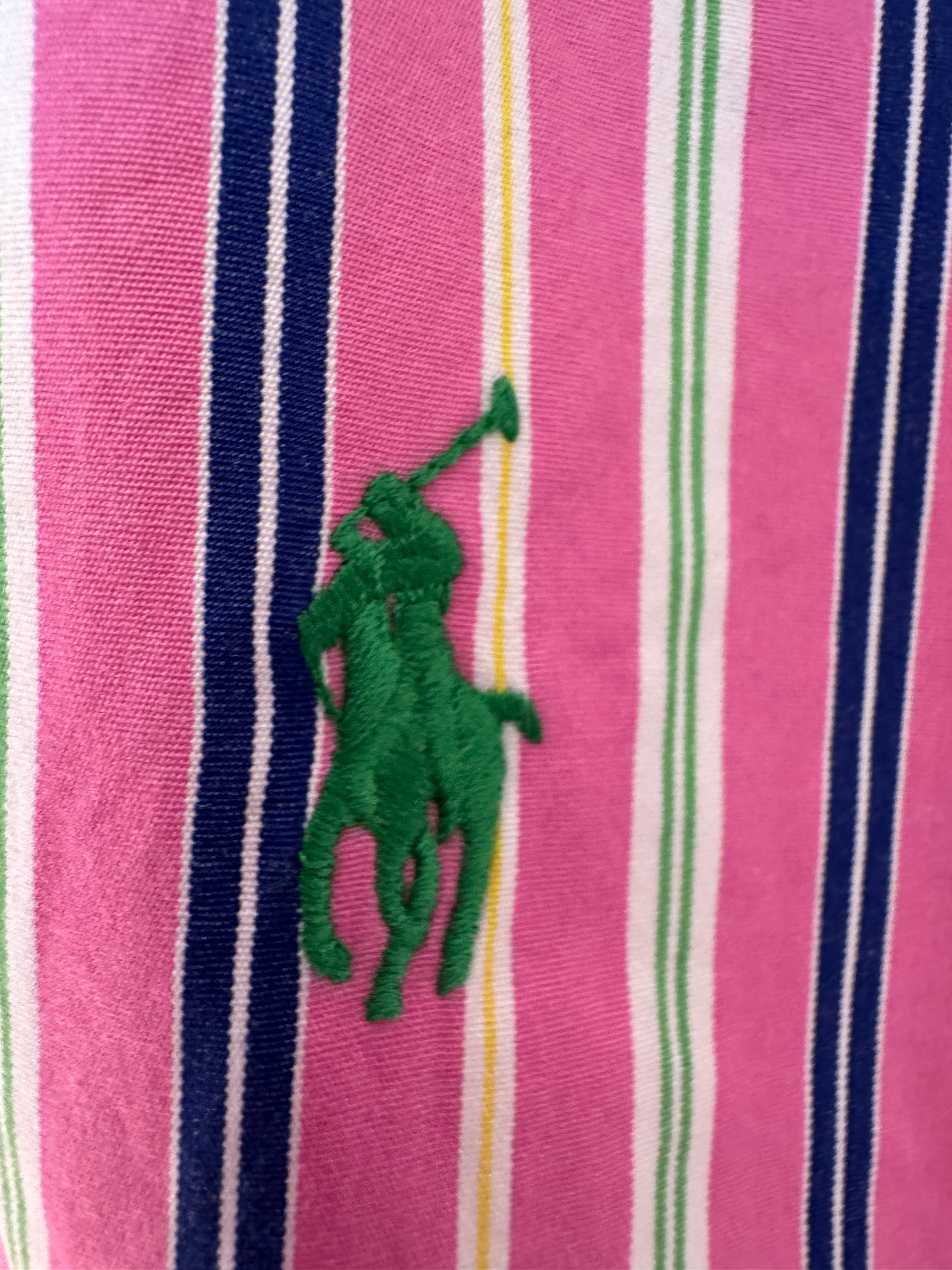 Ralph Lauren - Hot Pink Stripes - Long Sleeve - Ruffle Collar - Size Medium
