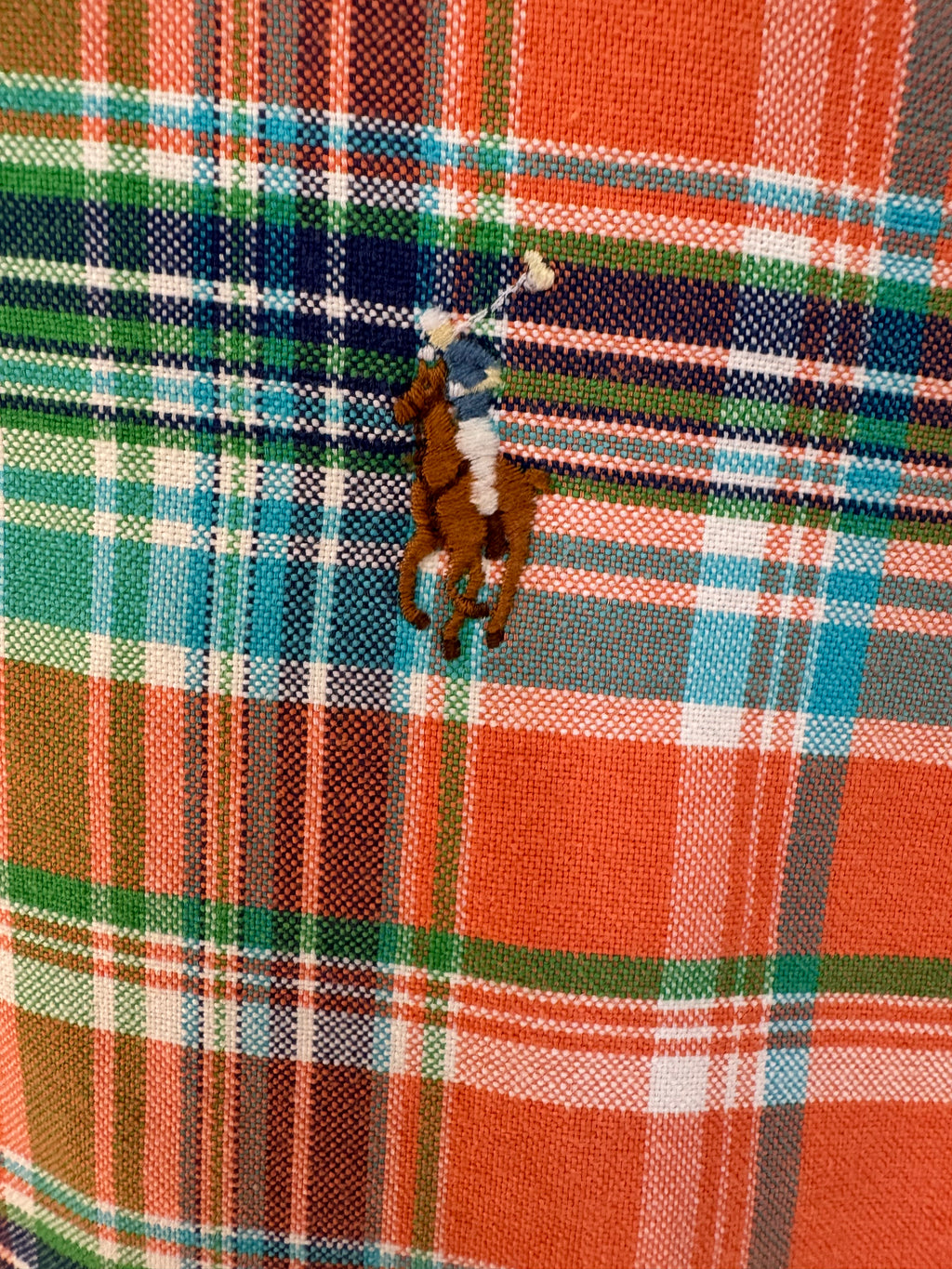 Ralph Lauren - orange/blue/green plaid - Long Sleeve - Ruffle Collar - Size Medium