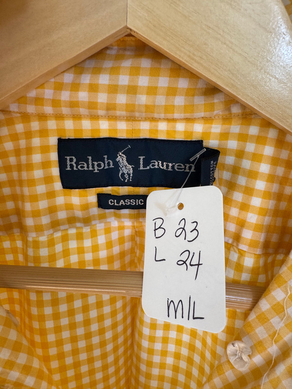 Ralph Lauren - yellow gingham - Short Sleeve - Ruffle Collar - Size Medium/Large