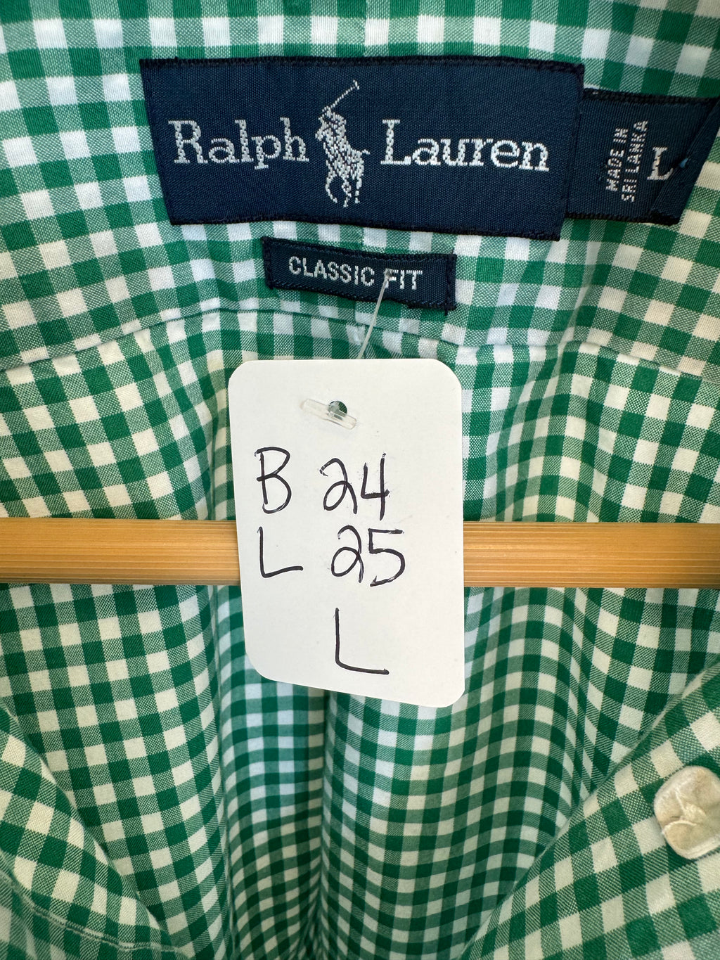 Ralph Lauren - green gingham - Short Sleeve - Ruffle Collar - Size Large
