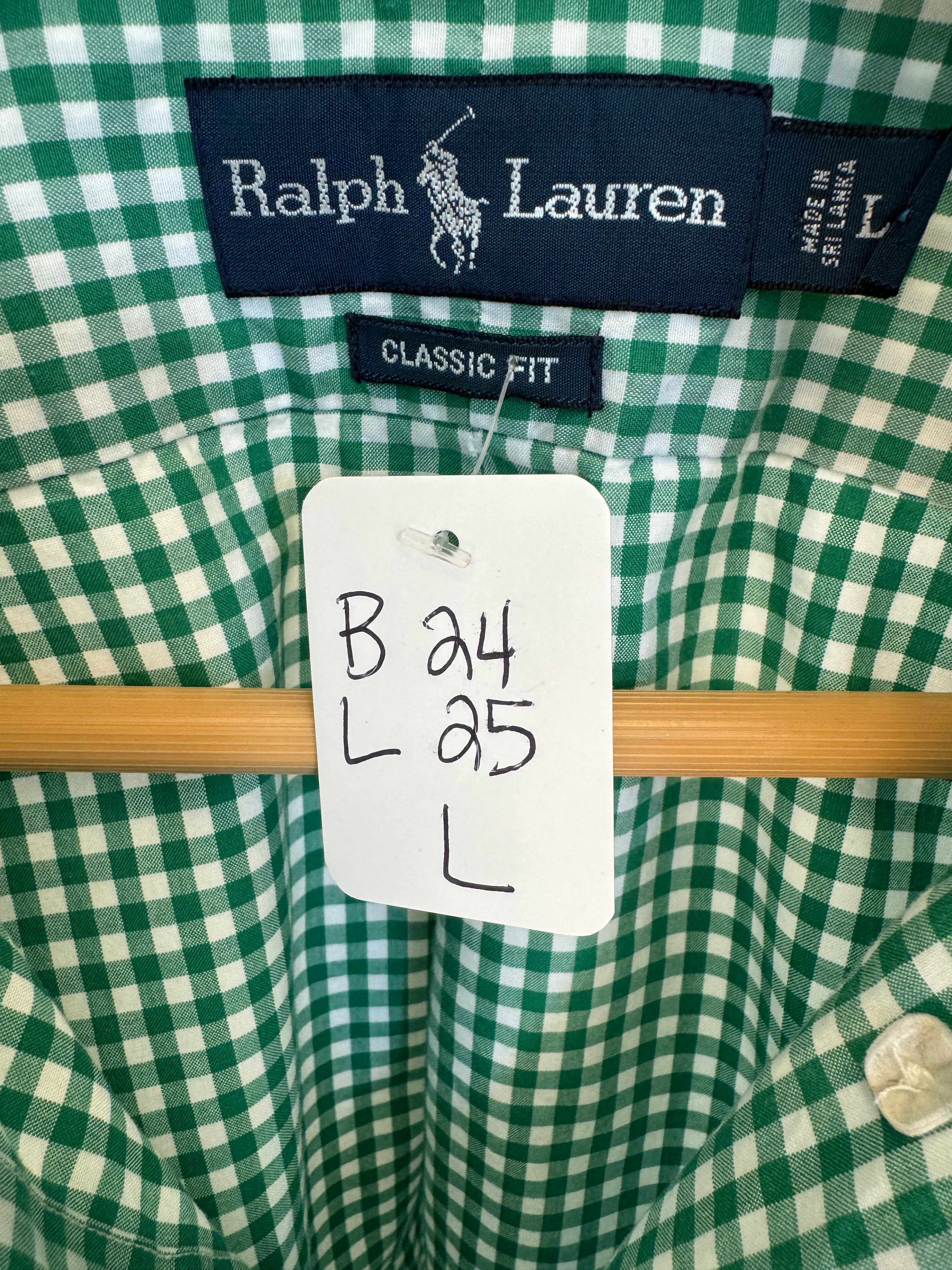 Ralph Lauren - green gingham - Short Sleeve - Ruffle Collar - Size Large