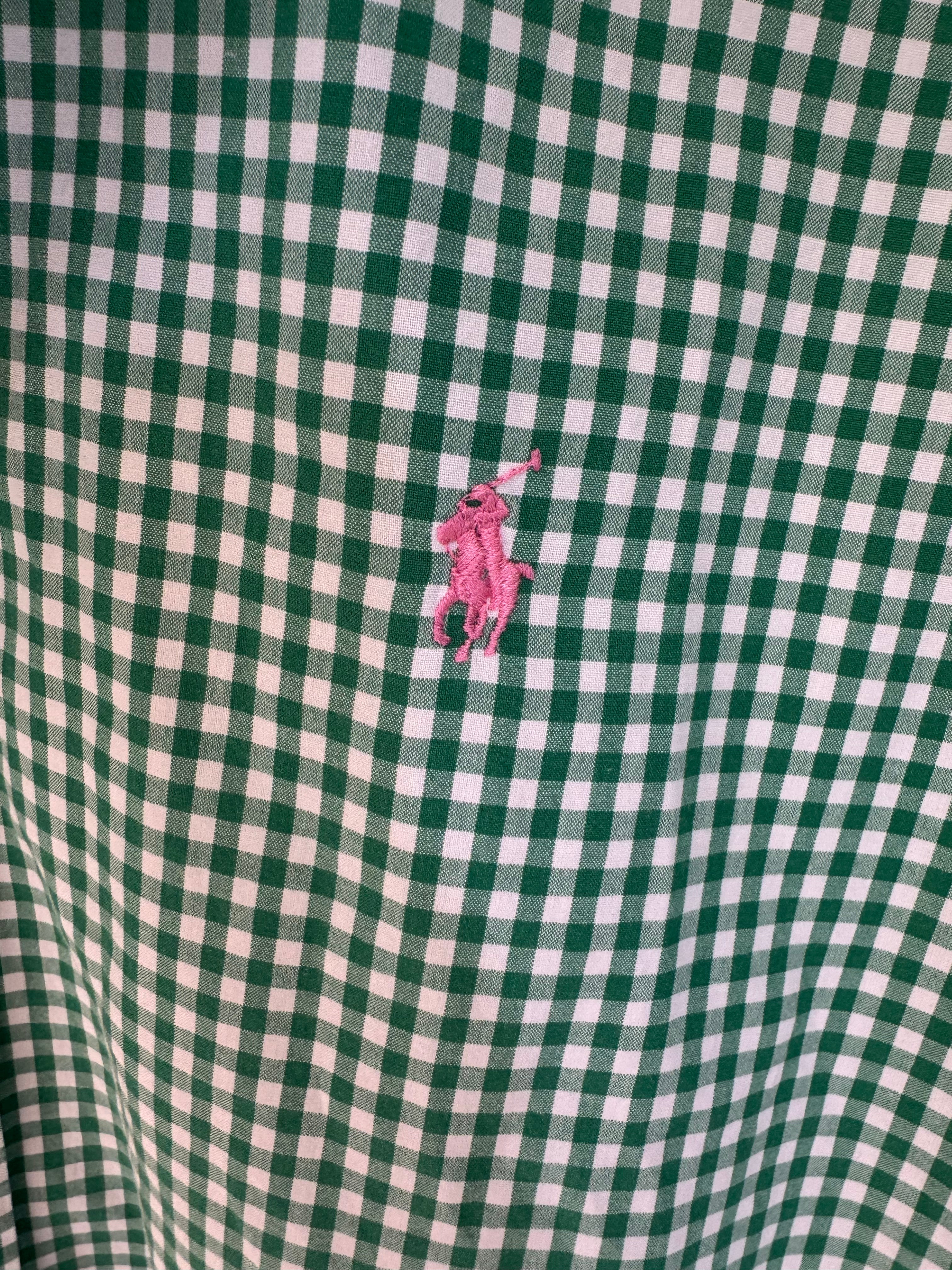 Ralph Lauren - green gingham - Short Sleeve - Ruffle Collar - Size Large