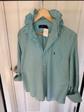 Ralph Lauren - green stripes - Long Sleeve - Ruffle Collar - Size Large