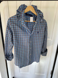 Ralph Lauren - blue plaid - Long Sleeve - Ruffle Collar - Size XL