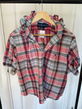 Ralph Lauren - pink plaid - short Sleeve - Ruffle Collar - Size L/XL