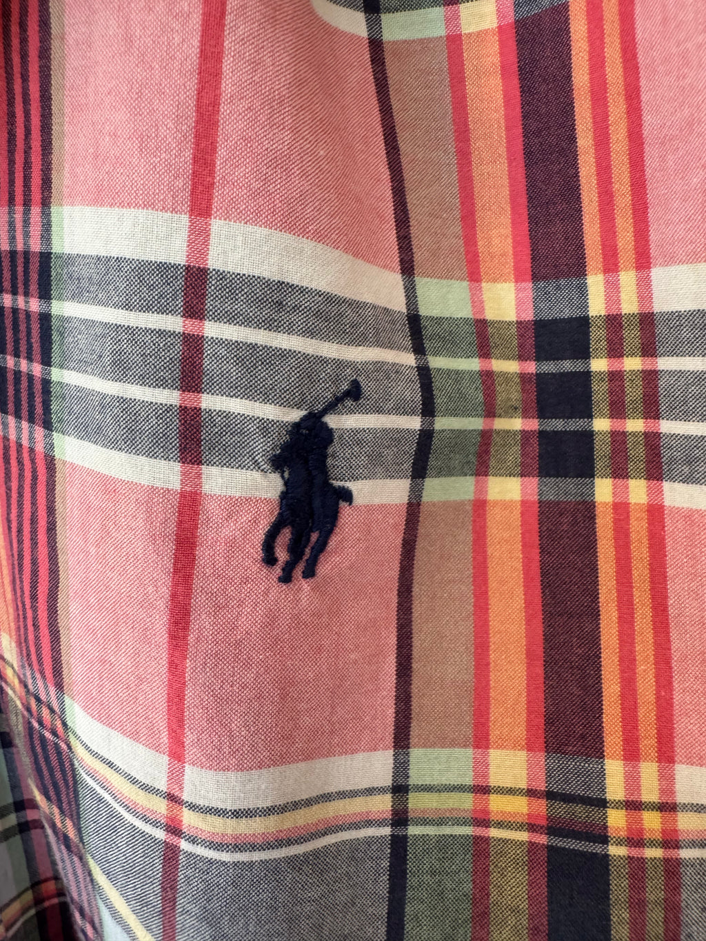 Ralph Lauren - pink plaid - short Sleeve - Ruffle Collar - Size L/XL