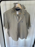 Ralph Lauren - yellow plaid - short Sleeve - Ruffle Collar - Size XL
