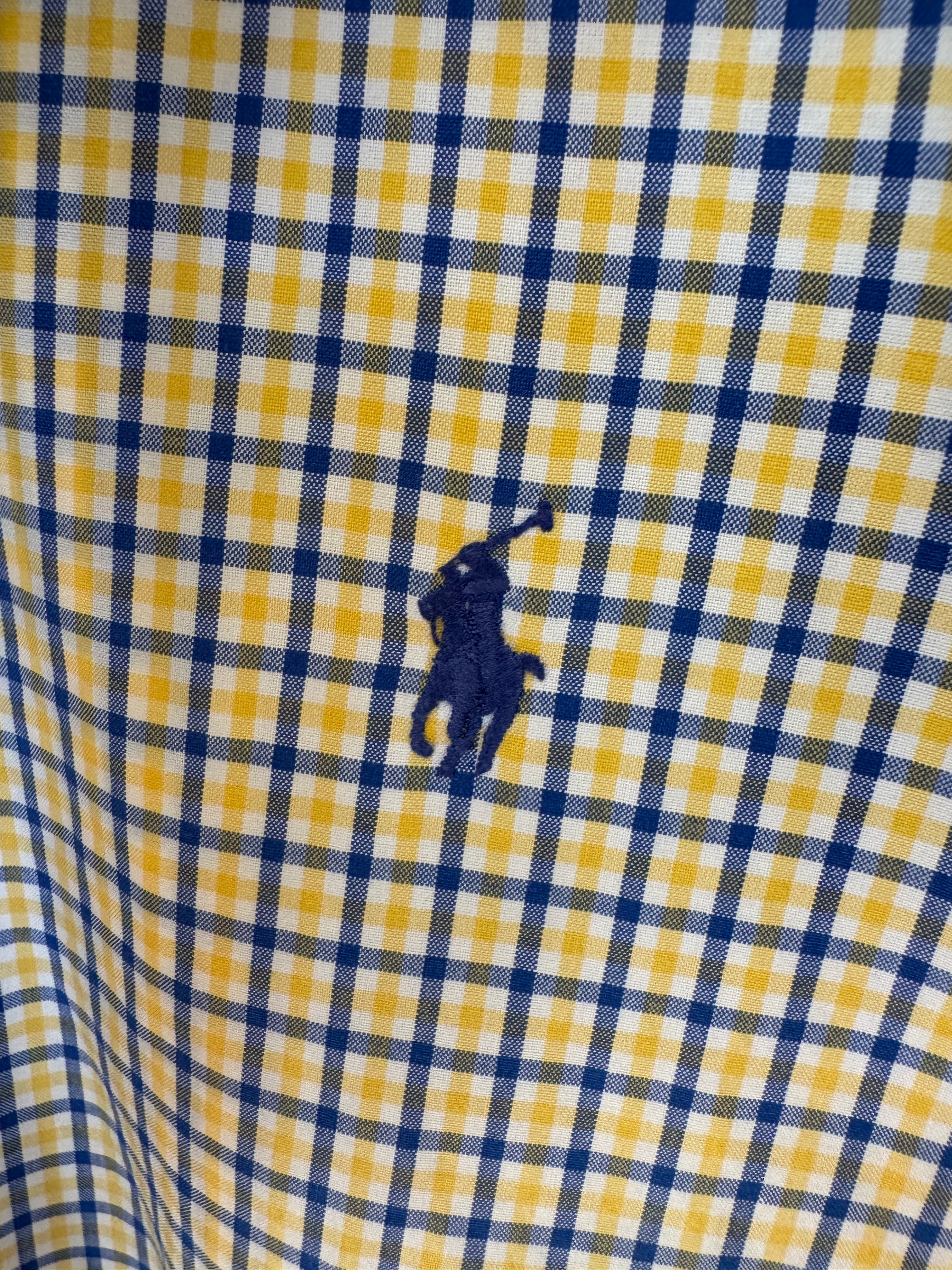 Ralph Lauren - yellow plaid - short Sleeve - Ruffle Collar - Size XL