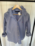 Ralph Lauren - periwinkle plaid - Long Sleeve - Ruffle Collar - Size XL