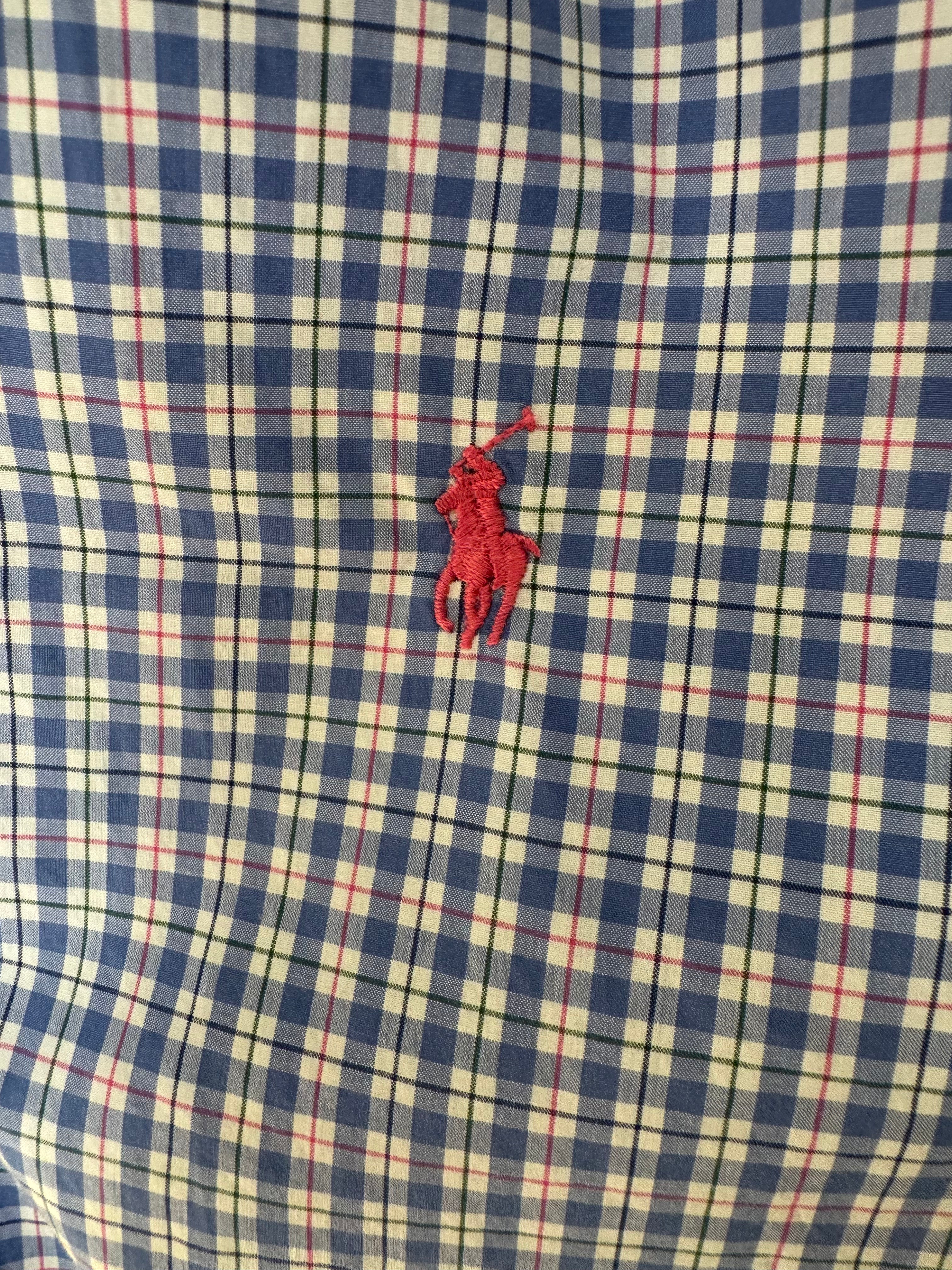 Ralph Lauren - periwinkle plaid - Long Sleeve - Ruffle Collar - Size XL