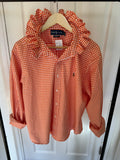 Ralph Lauren - orange gingham - Long Sleeve - Ruffle Collar - Size XXL