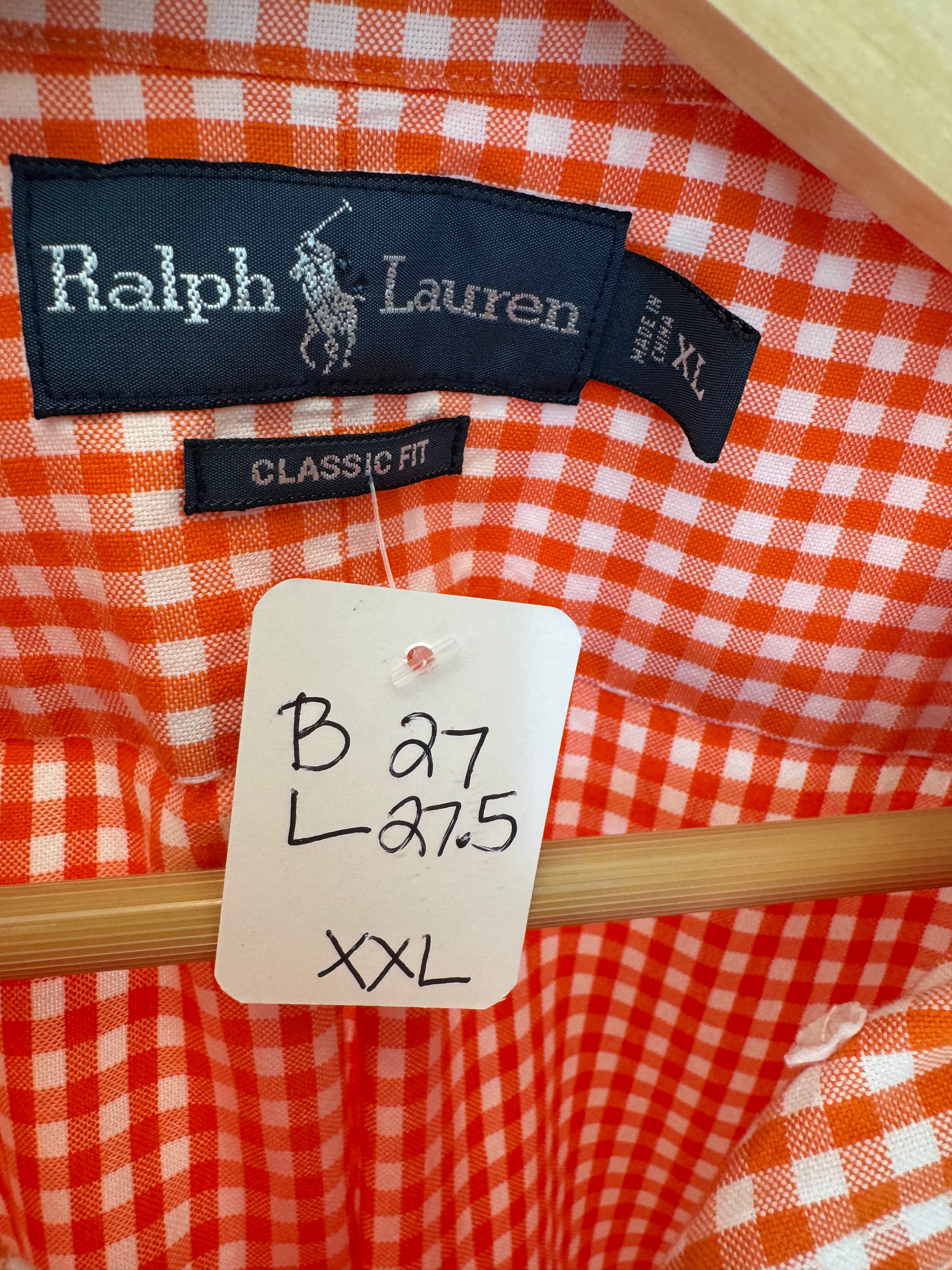 Ralph Lauren - orange gingham - Long Sleeve - Ruffle Collar - Size XXL