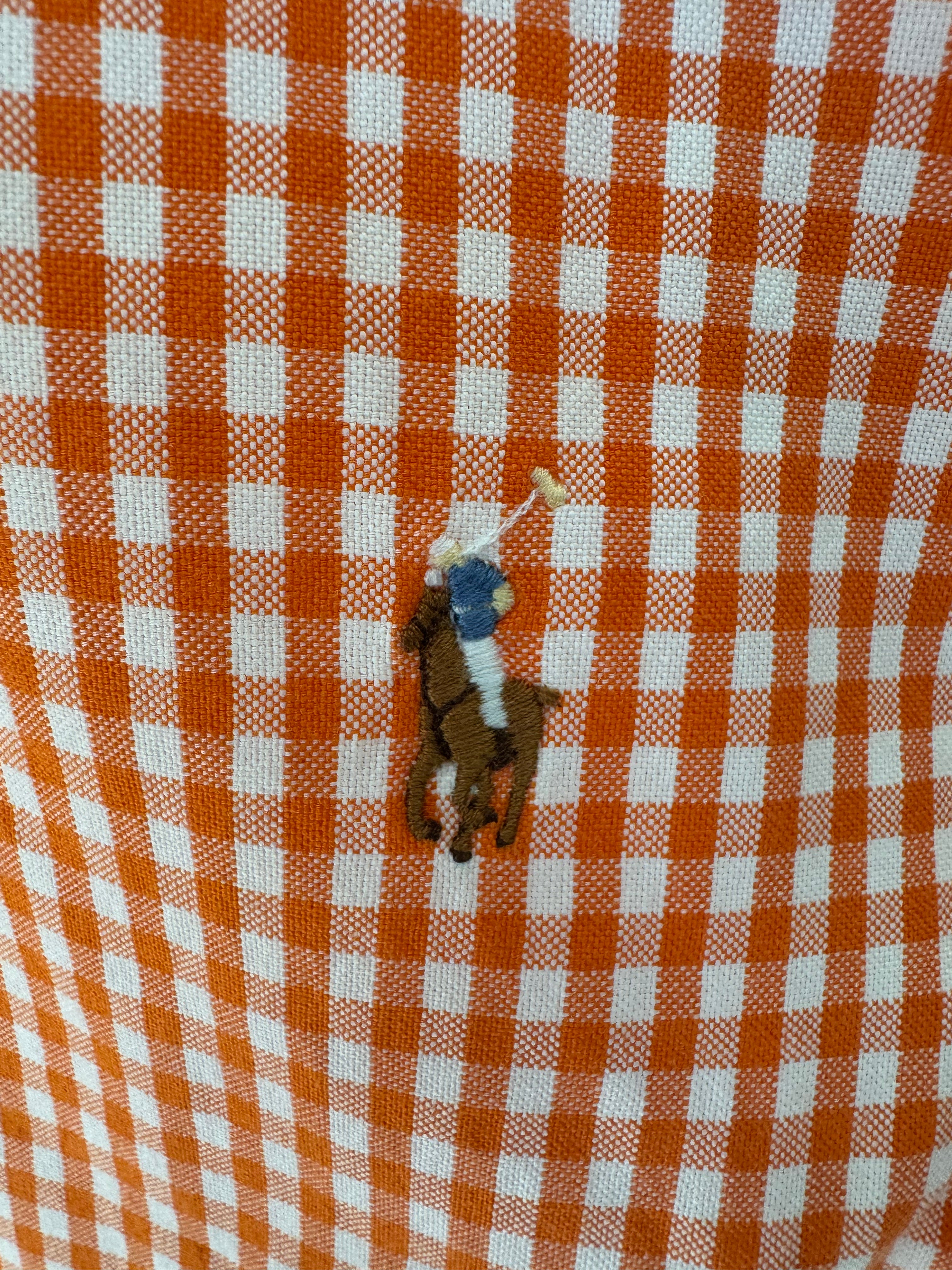 Ralph Lauren - orange gingham - Long Sleeve - Ruffle Collar - Size XXL