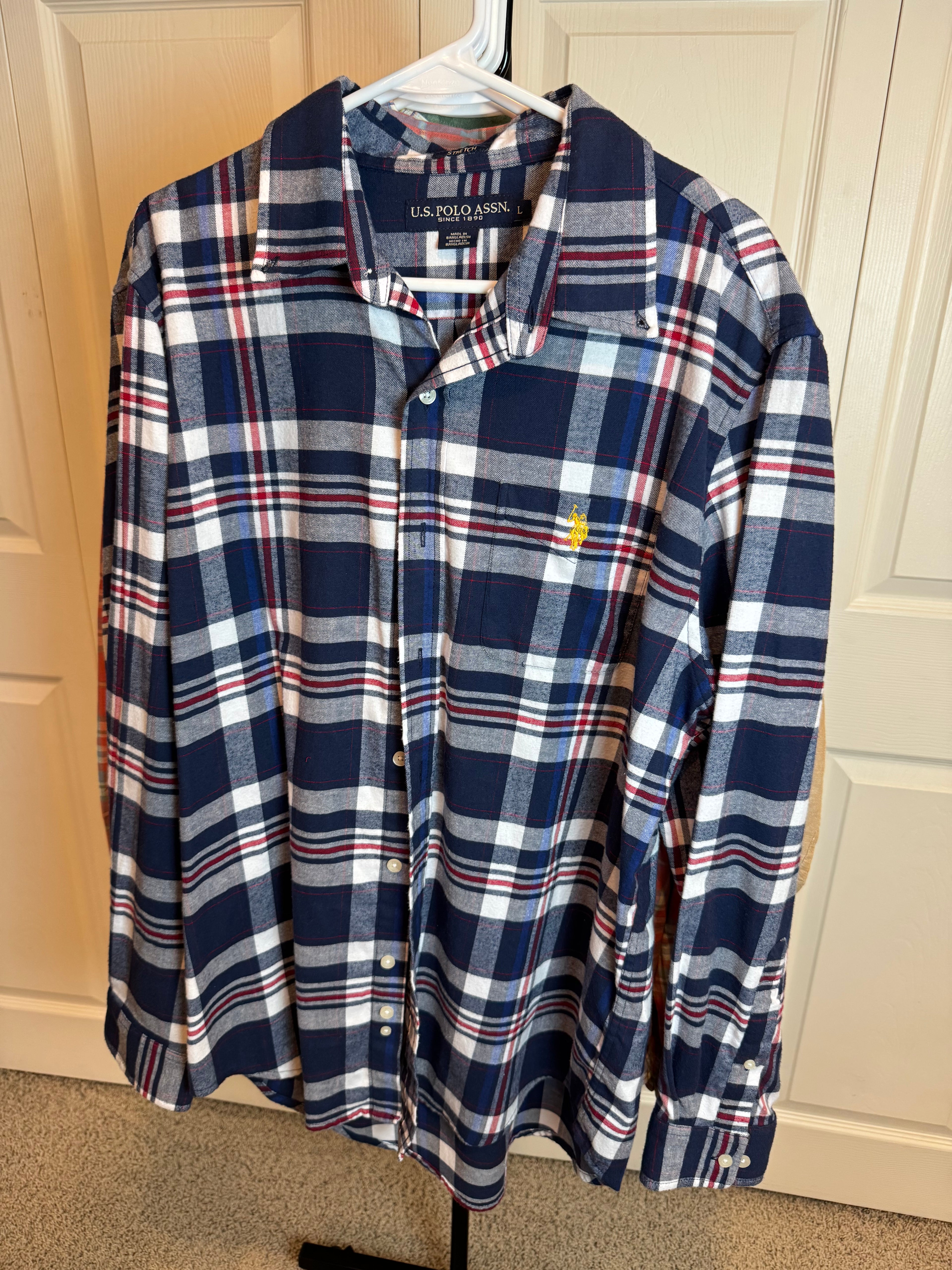 US Polo Association Mens XL Red and Navy Plaid Flannel Shirt