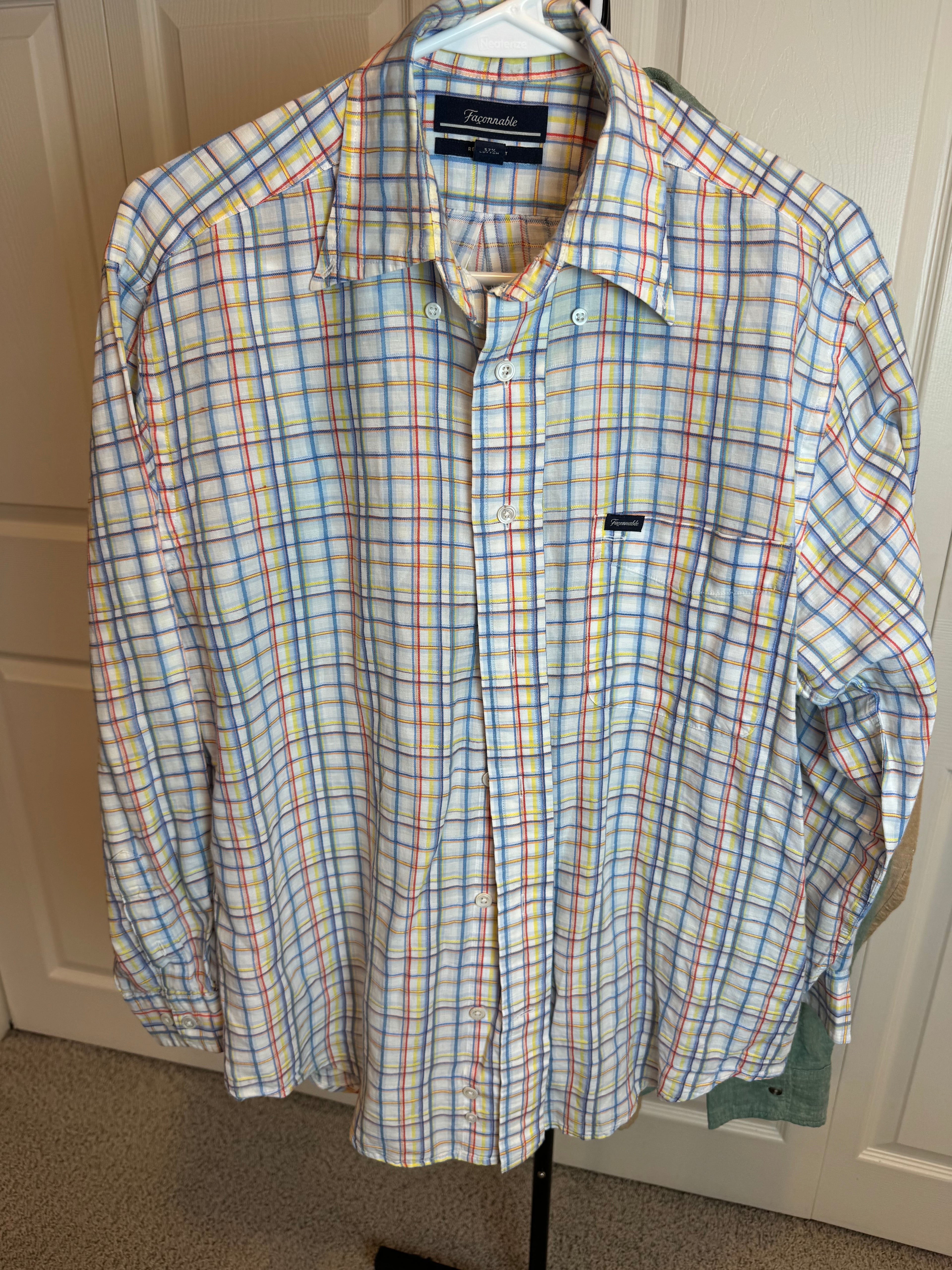 Facanable Mens Medium Multi Color Linen Shirt