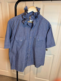 Pearl Snaps Vintage Short Sleeve Ruffle Collar Blue Plaid - Medium/Large