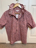 Millie - Gap Brand New Mens Ruffle Collar Shirt - Short Sleeve -Pink Floral - X Large