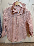 Andie - Brand New Gap Upcycled Men's shirt with Ruffle Collar Pink Gingham Women's Size 2XL