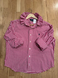 Ralph Lauren - Dark Pink Gingham - Long  Sleeve - Ruffle Collar - Size L/XL