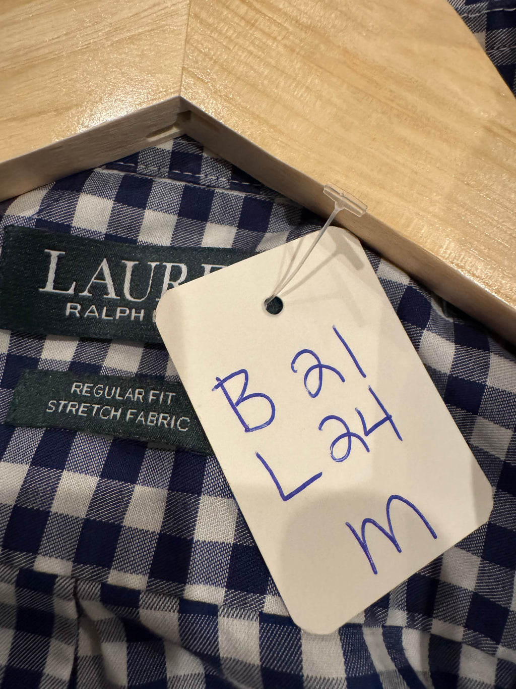 Ralph Lauren - Blue Gingham - Long  Sleeve - Ruffle Collar - Size Medium