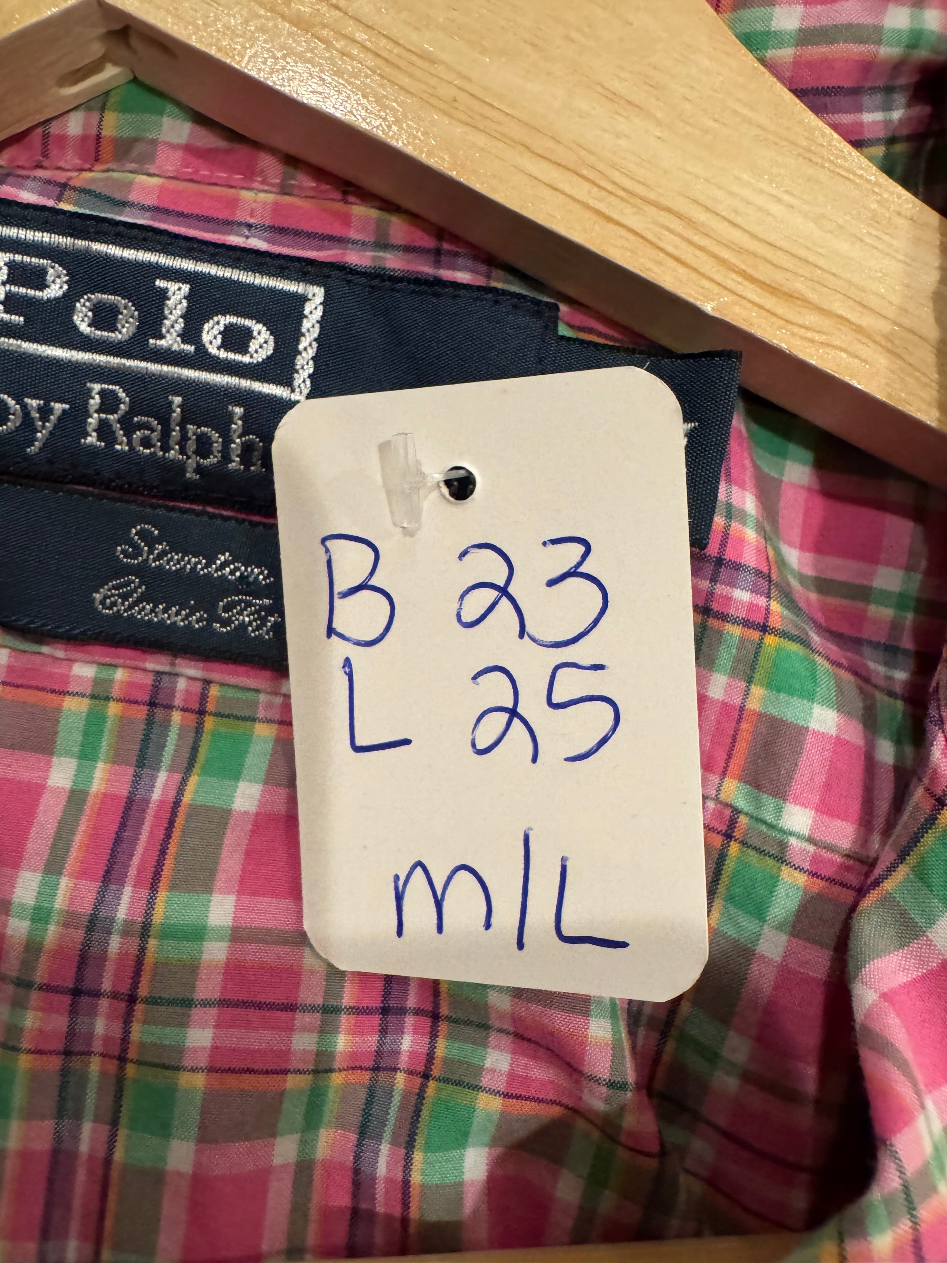 Ralph Lauren - Pink Plaid - Long Sleeve - Ruffle Collar - Size Medium/ Large