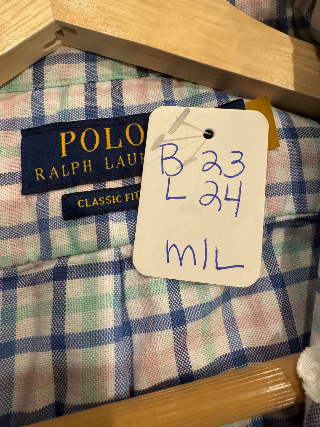 Ralph Lauren - Pastel Plaid - Short  Sleeve - Ruffle Collar - Size M/L