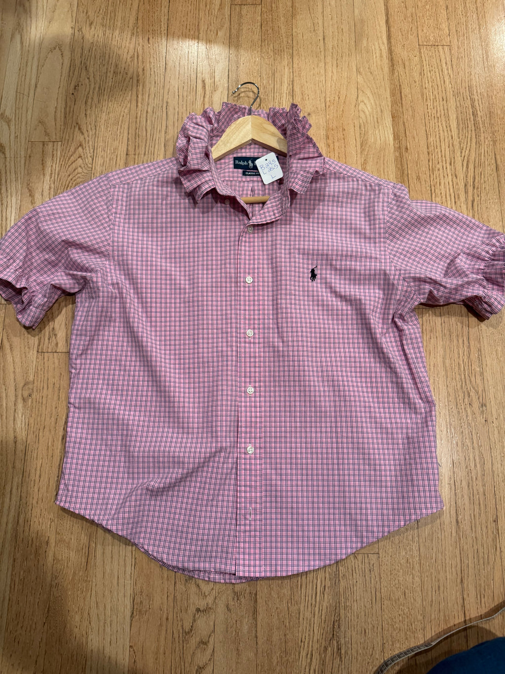 Ralph Lauren - Pink Plaid - Short Sleeve - Ruffle Collar - Size Large