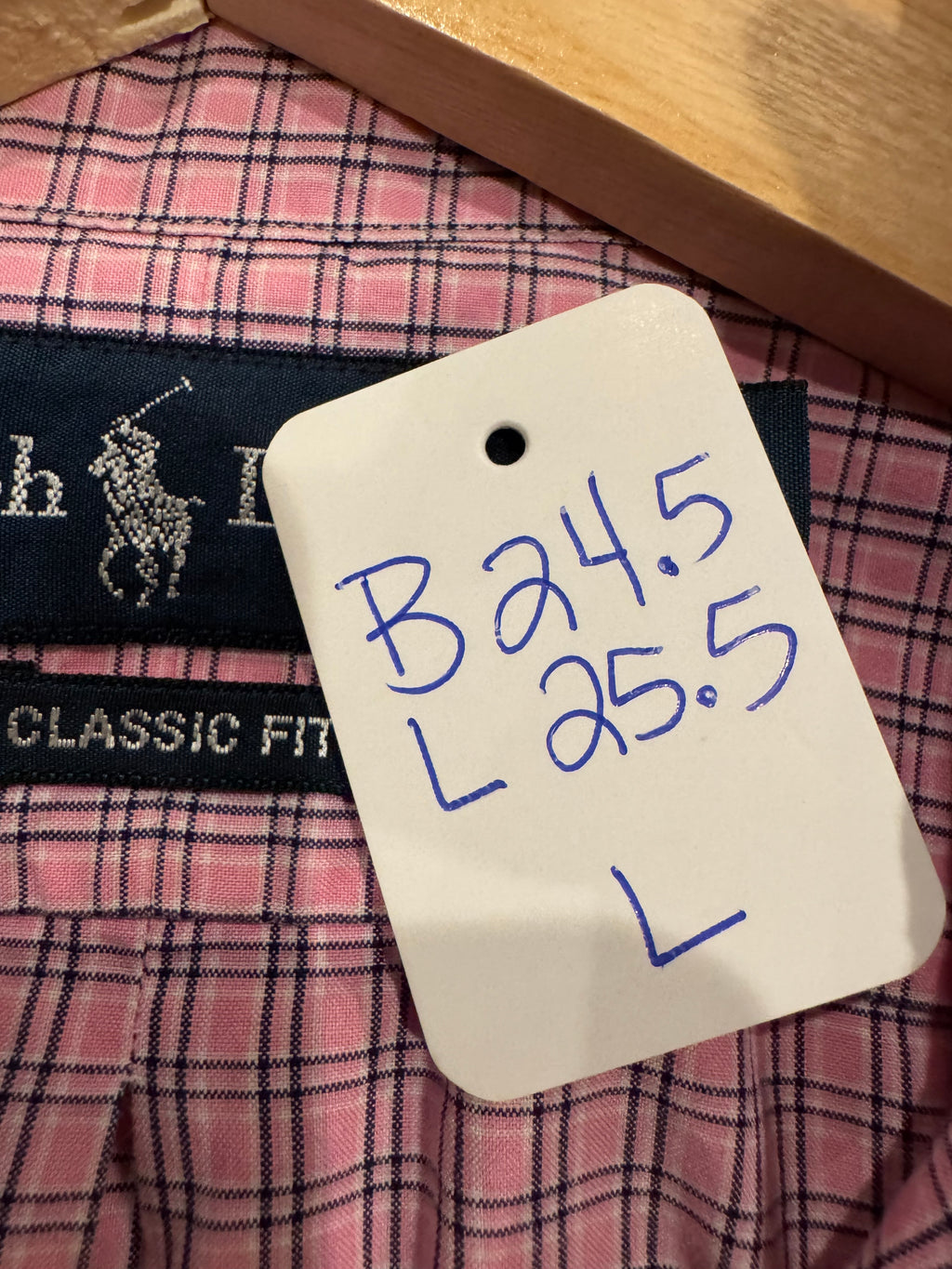 Ralph Lauren - Pink Plaid - Short Sleeve - Ruffle Collar - Size Large