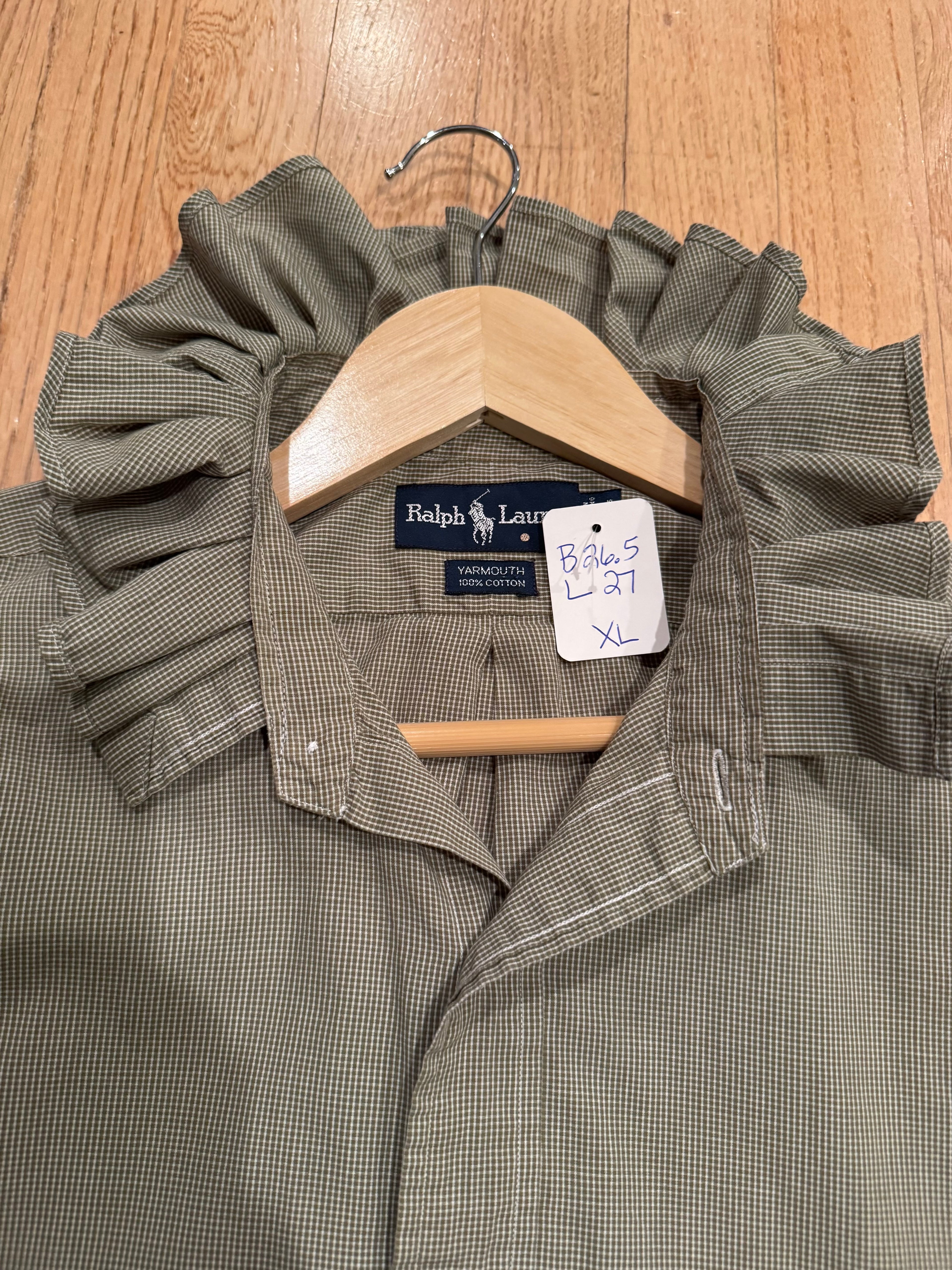 Ralph Lauren - PSmall Green Gingham - Long Sleeve - Ruffle Collar - Size XL