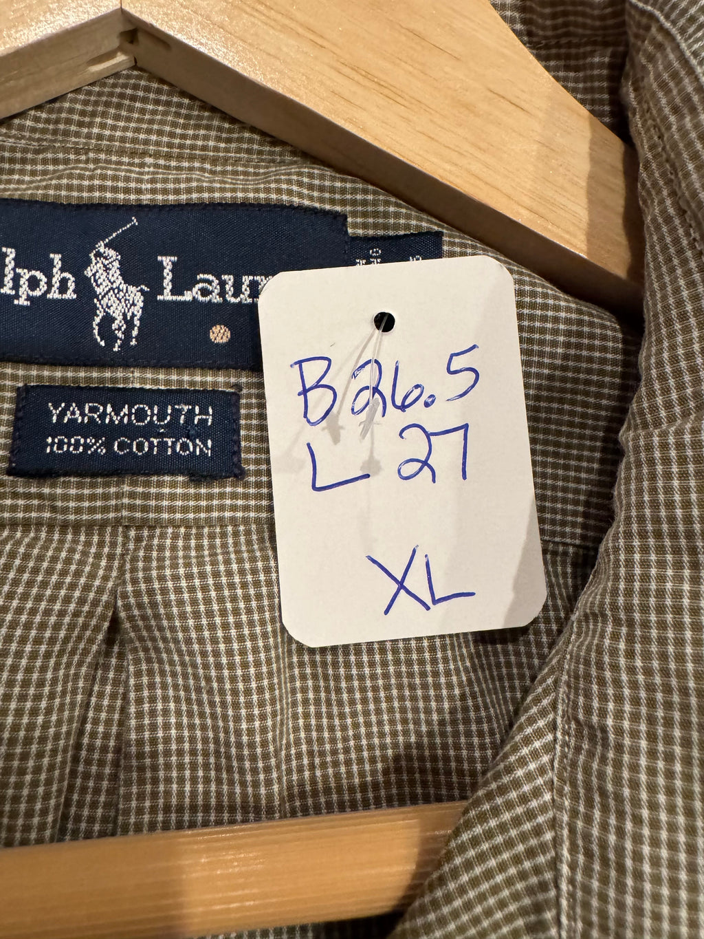 Ralph Lauren - PSmall Green Gingham - Long Sleeve - Ruffle Collar - Size XL