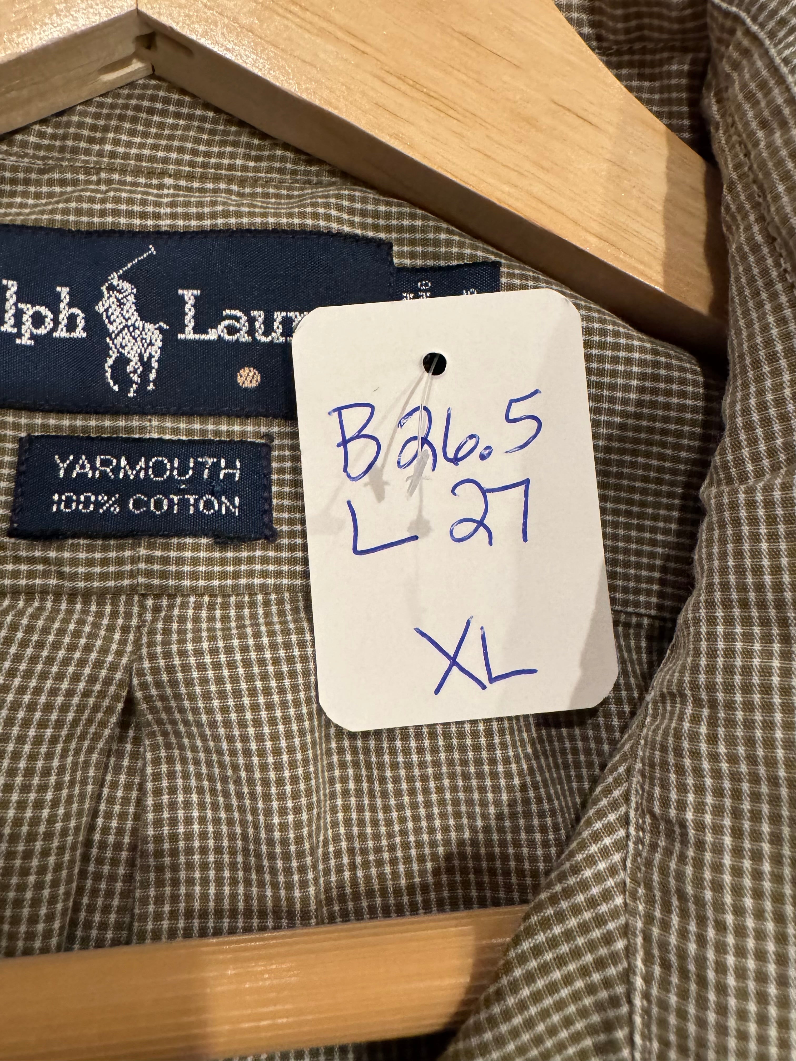 Ralph Lauren - PSmall Green Gingham - Long Sleeve - Ruffle Collar - Size XL