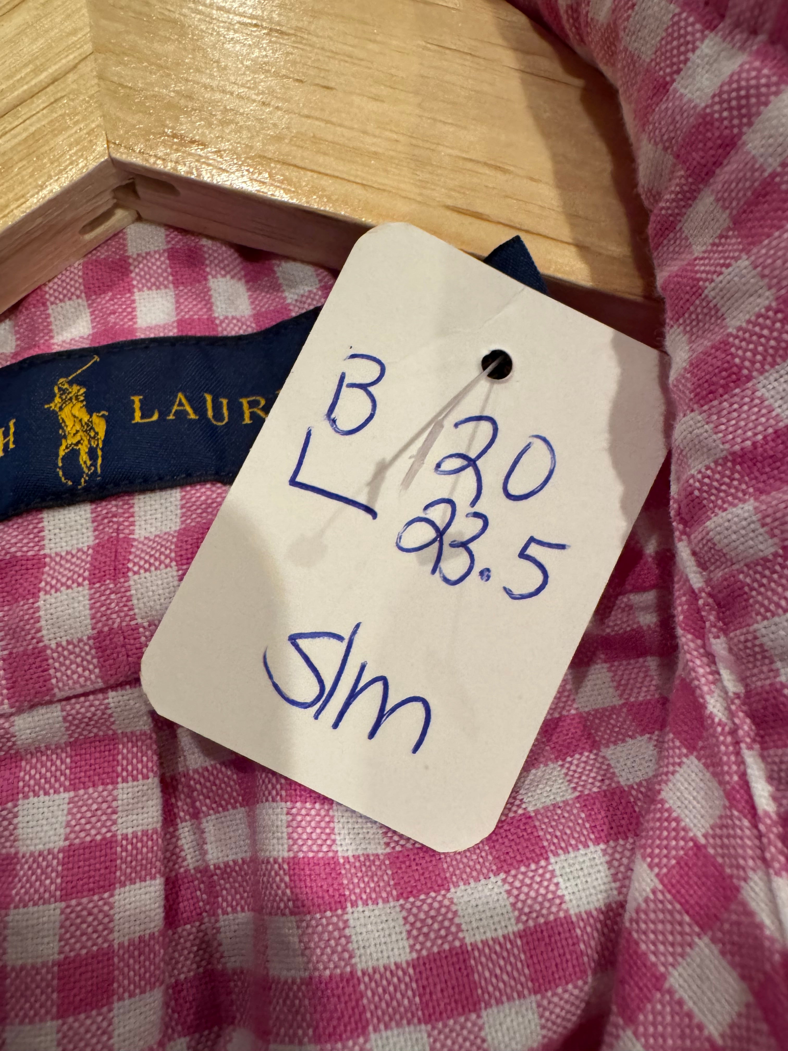 Ralph Lauren - Pink GIngham - Long Sleeve - Ruffle Collar - Size S/M