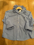 Ralph Lauren - light blue gingham - Long  Sleeve - Ruffle Collar - Size XL