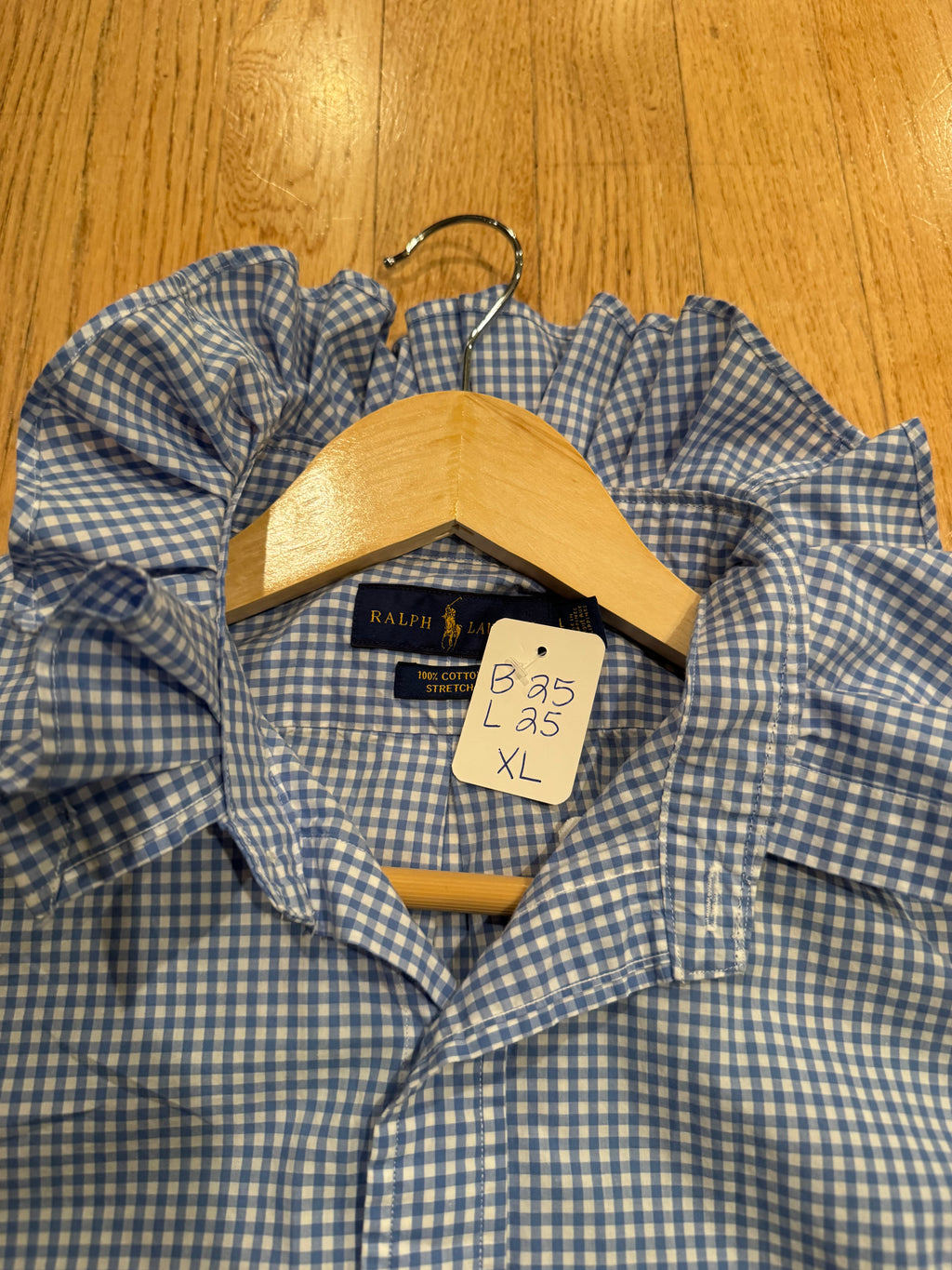 Ralph Lauren - Light blue and white gingham - Long Sleeve - Ruffle Collar - XL