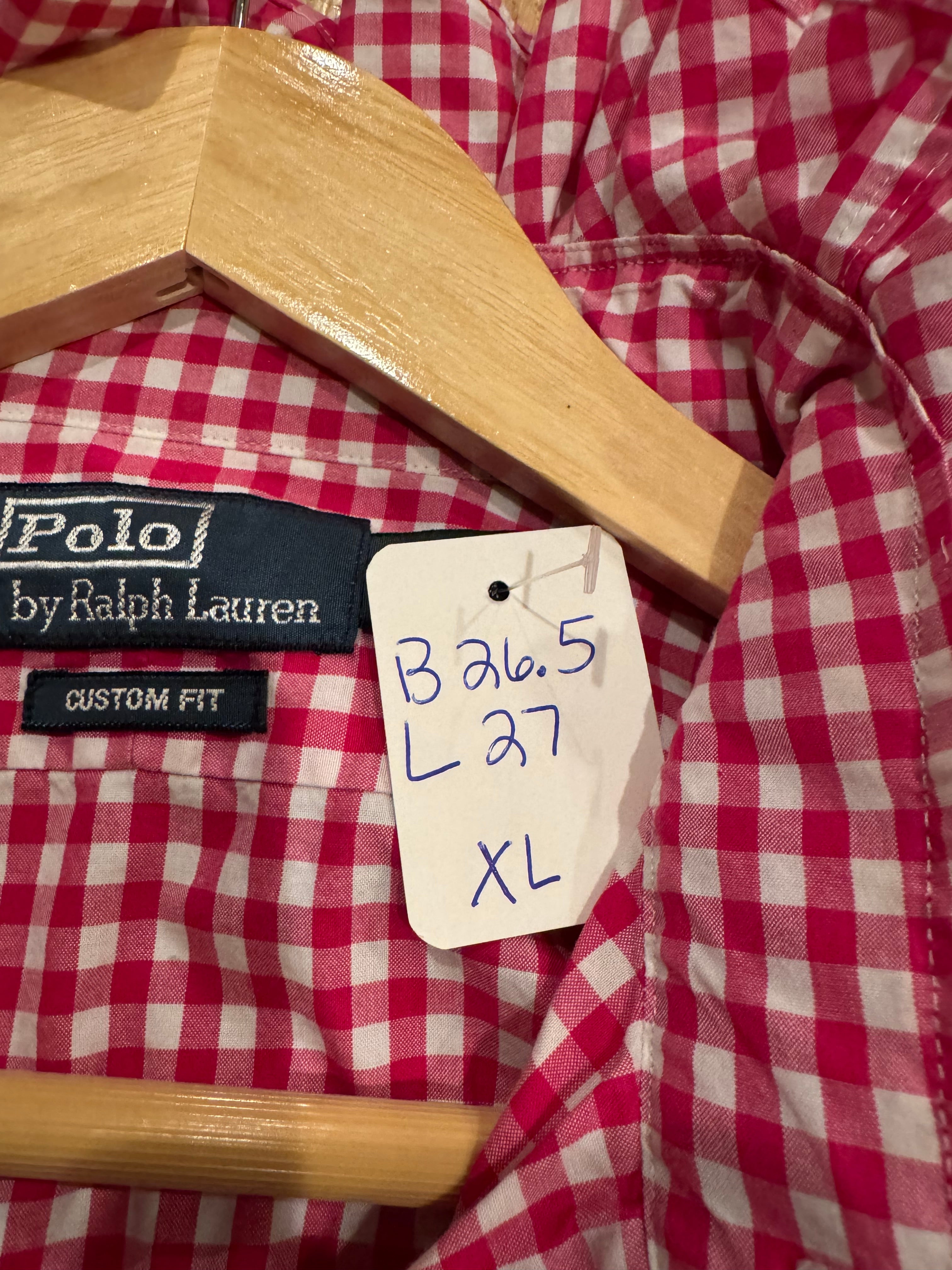 Ralph Lauren - Dark Pink Gingham- Long Sleeve - Ruffle Collar - Size XL