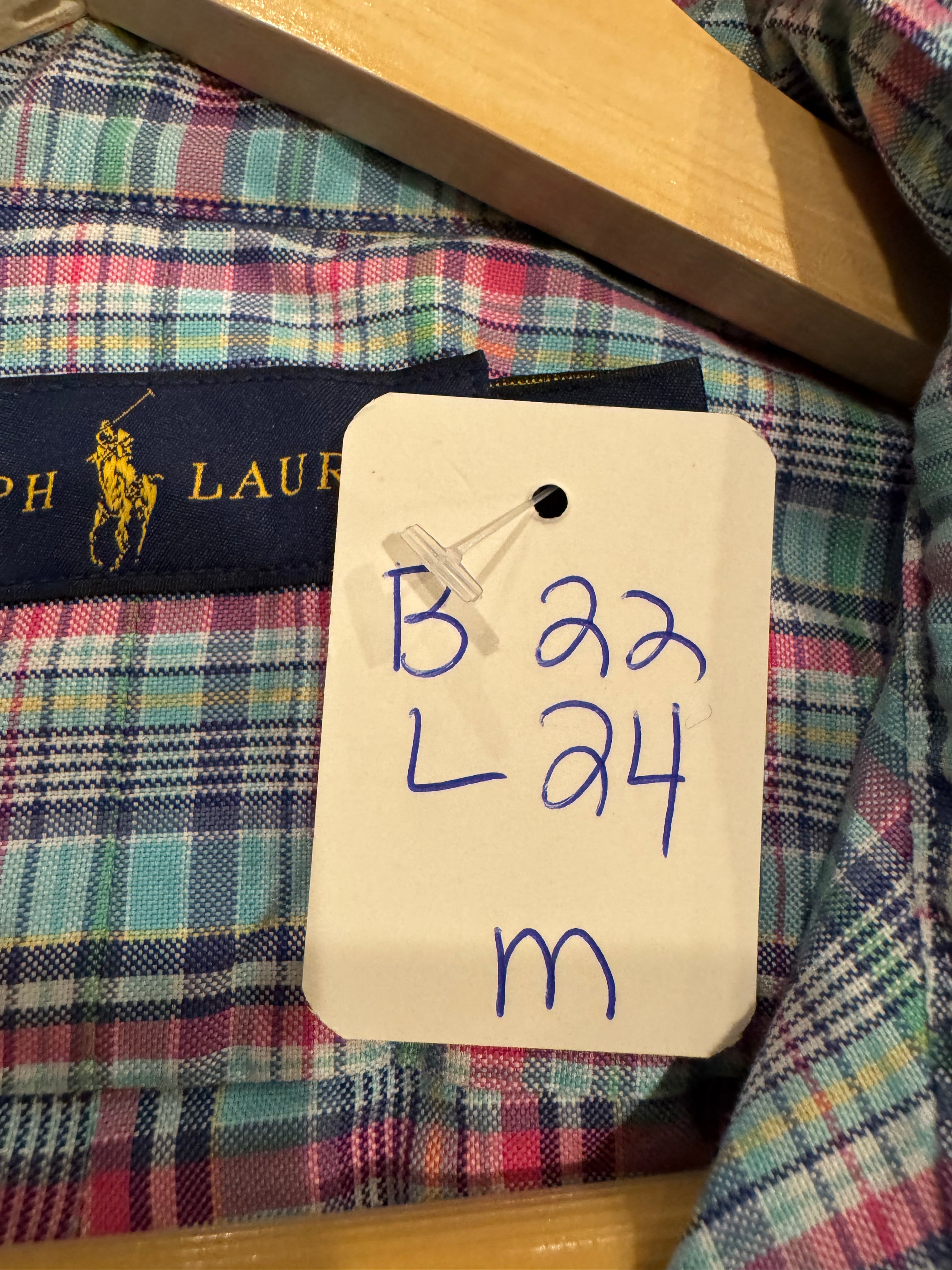 Ralph Lauren - Turquoise Plaid - Long  Sleeve - Ruffle Collar - Size Medium