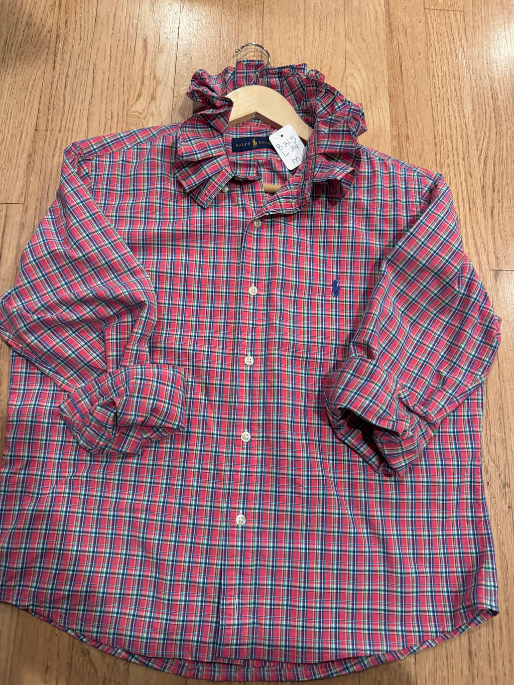 Ralph Lauren - Dark Pink Plaid - Long  Sleeve - Ruffle Collar - Size Medium