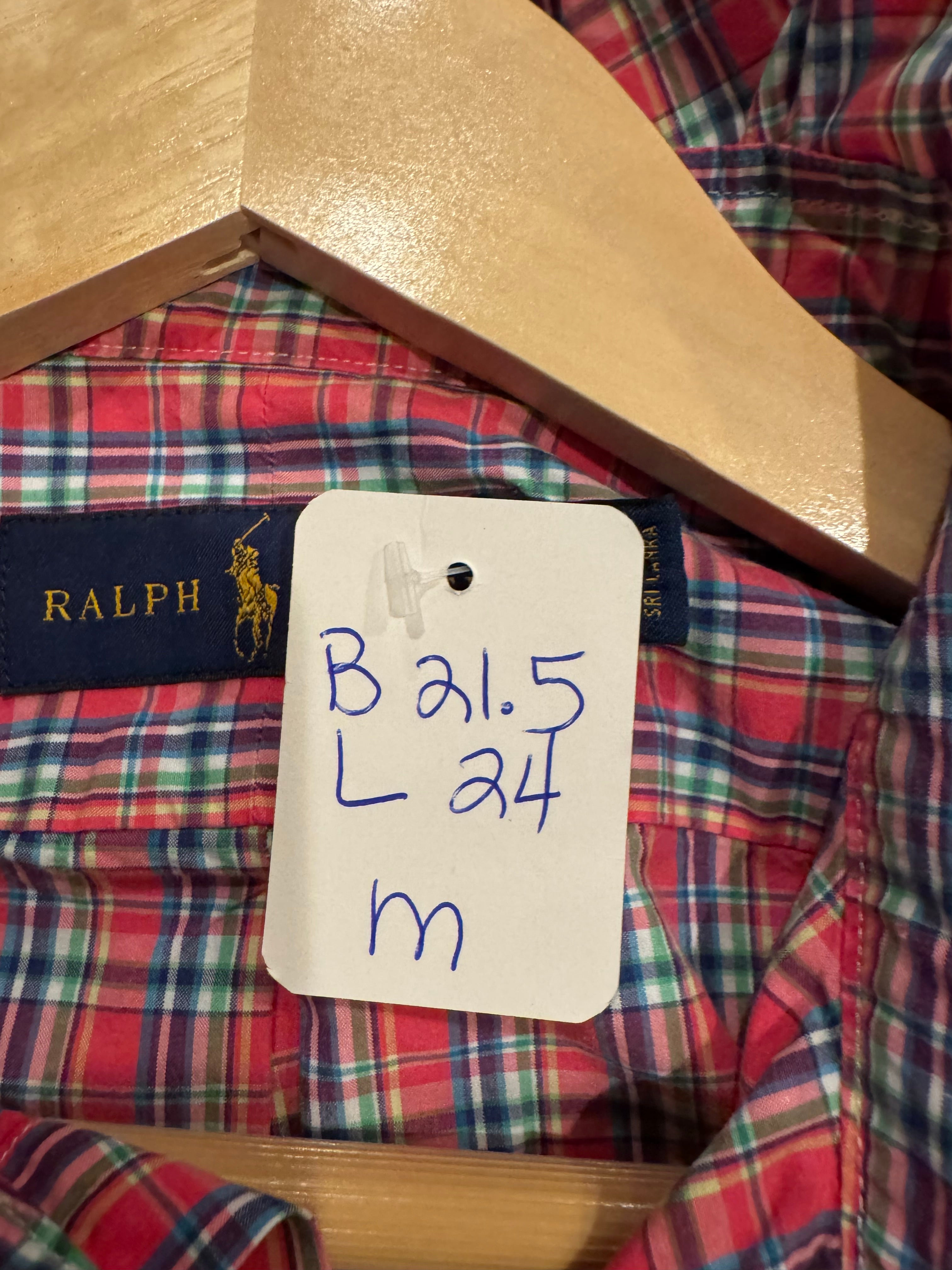 Ralph Lauren - Dark Pink Plaid - Long  Sleeve - Ruffle Collar - Size Medium