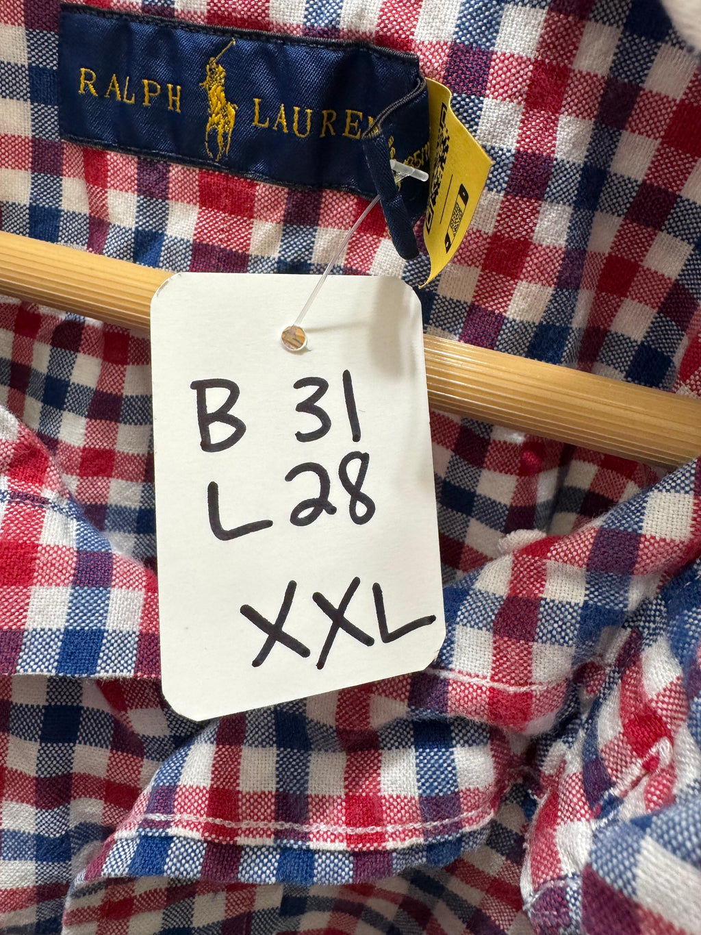 Ralph Lauren - Red/Blue GIngham - Long  Sleeve - Ruffle Collar - Size XXL