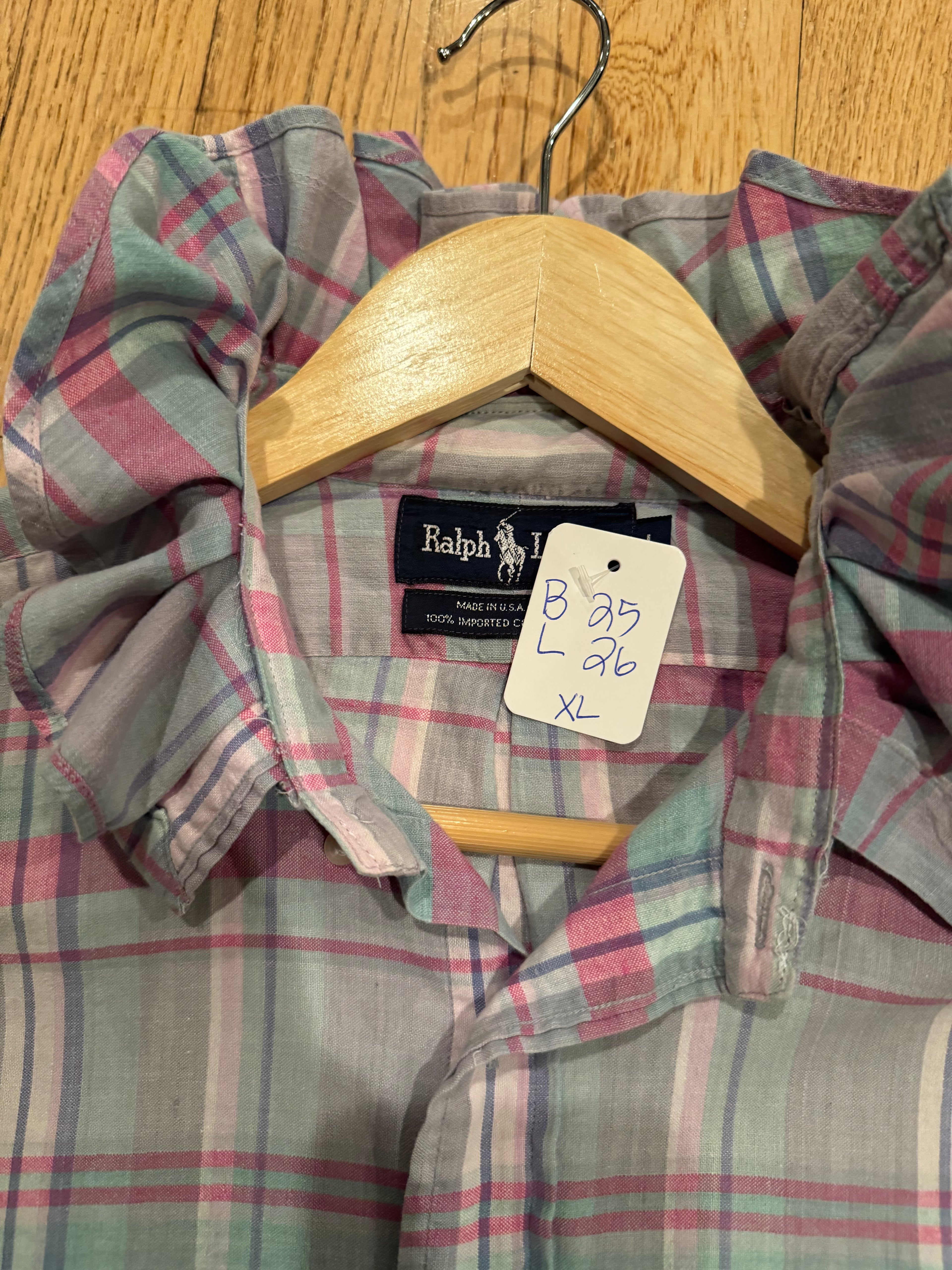 Ralph Lauren - Pastel Plaid - Short Sleeve - Ruffle Collar - Size XL