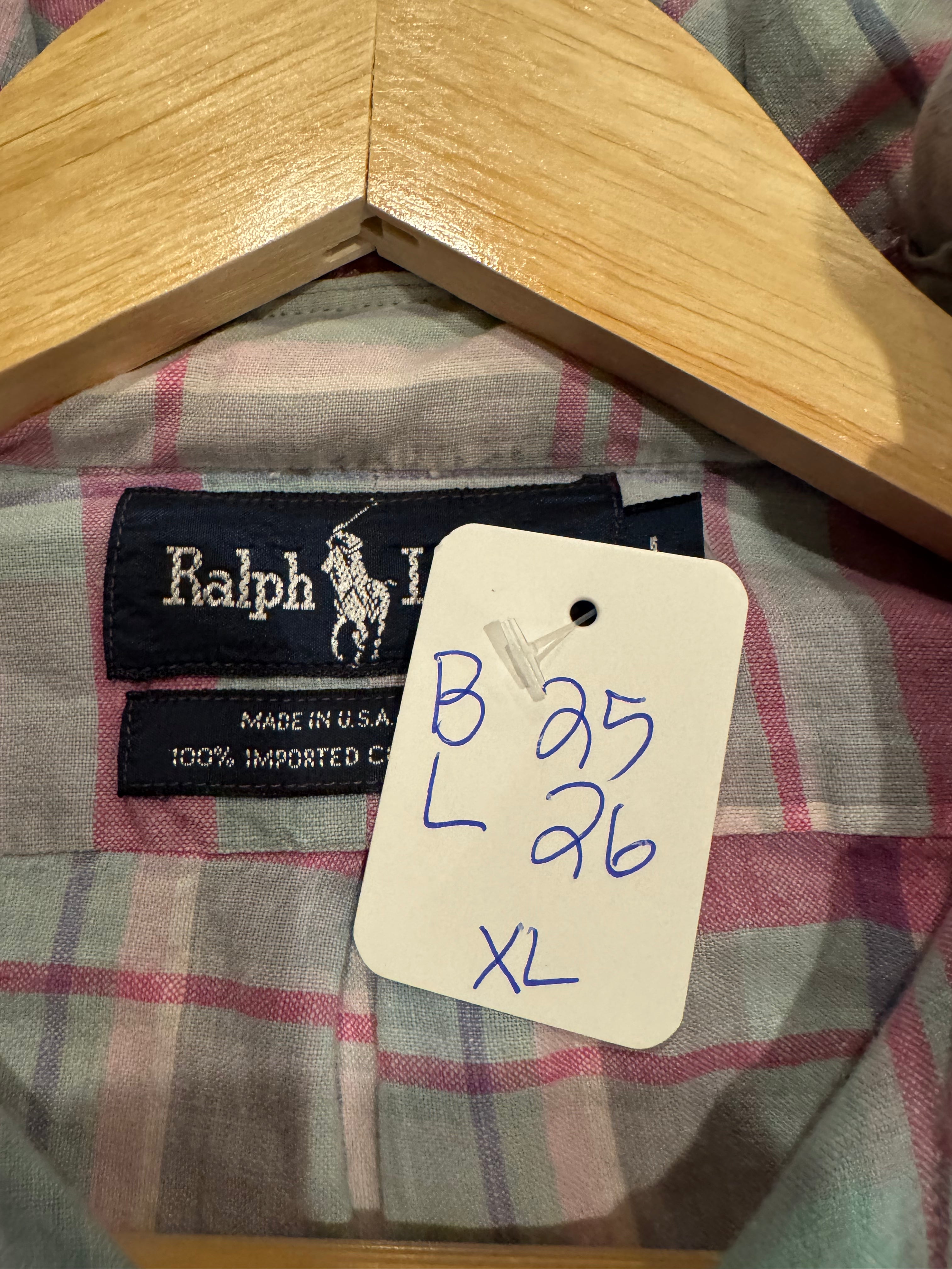 Ralph Lauren - Pastel Plaid - Short Sleeve - Ruffle Collar - Size XL